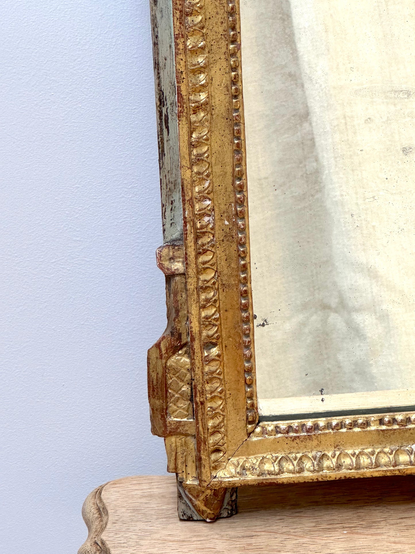 Antique French Louis XVI Bird in Wreath Gold Gilt Mirror