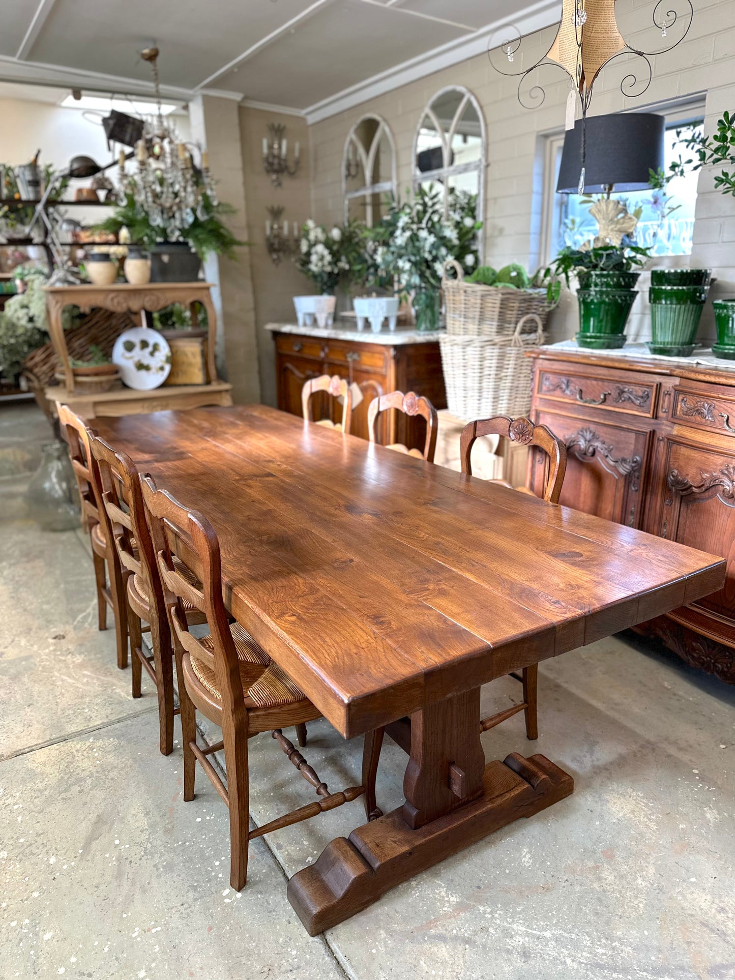 Antique French Solid Oak Dining Table