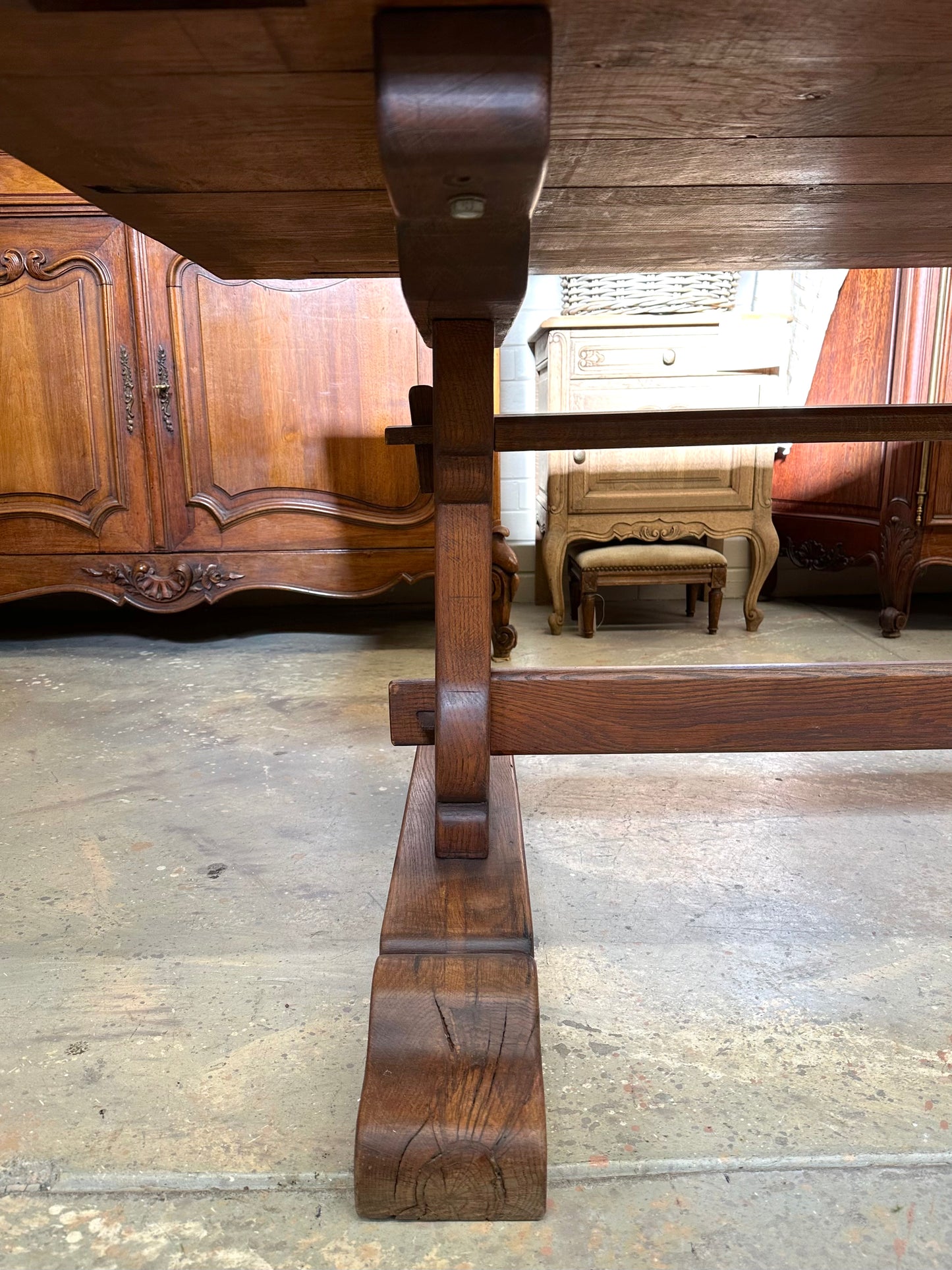 Antique French Solid Oak Dining Table