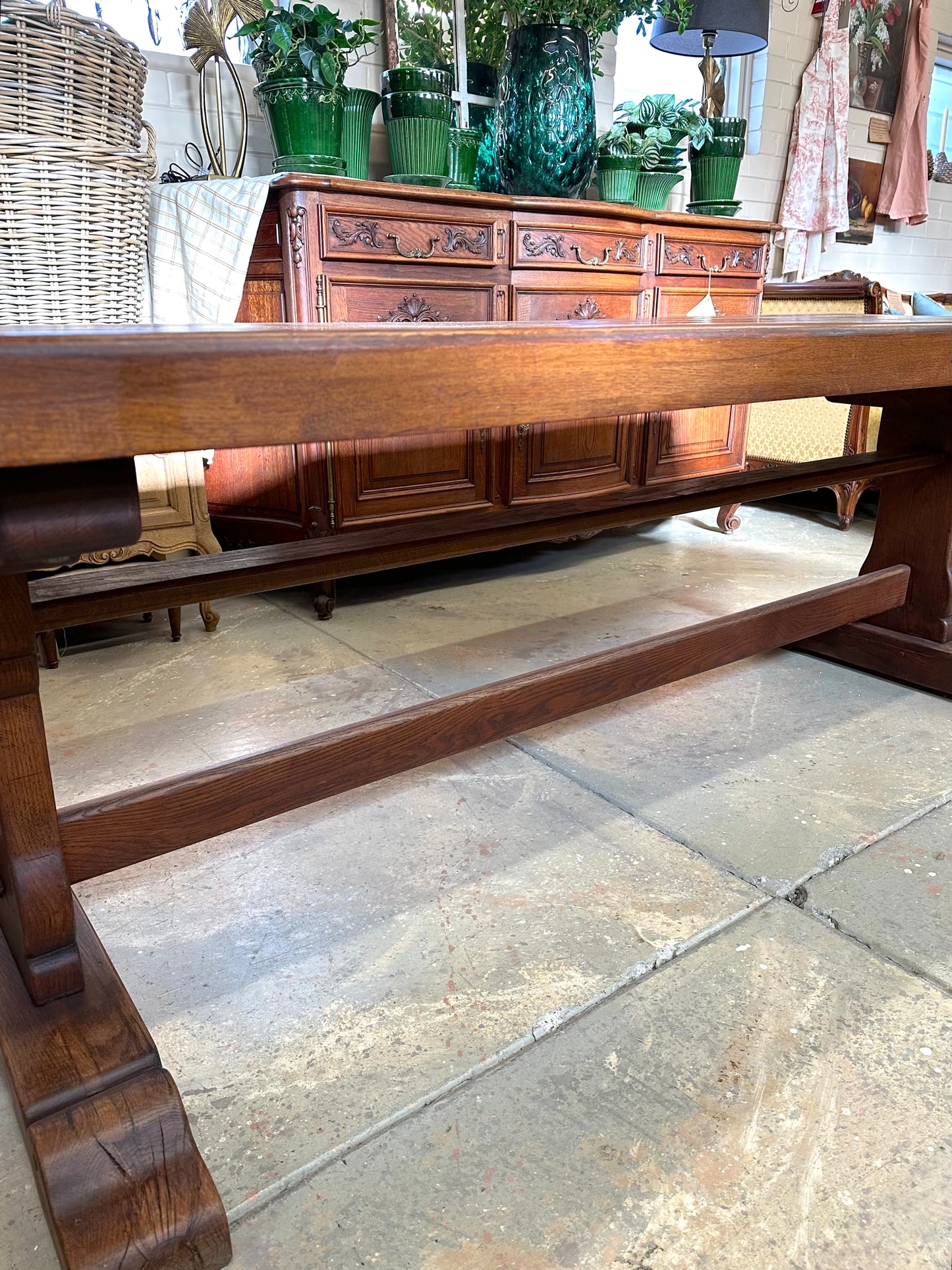 Antique French Solid Oak Dining Table