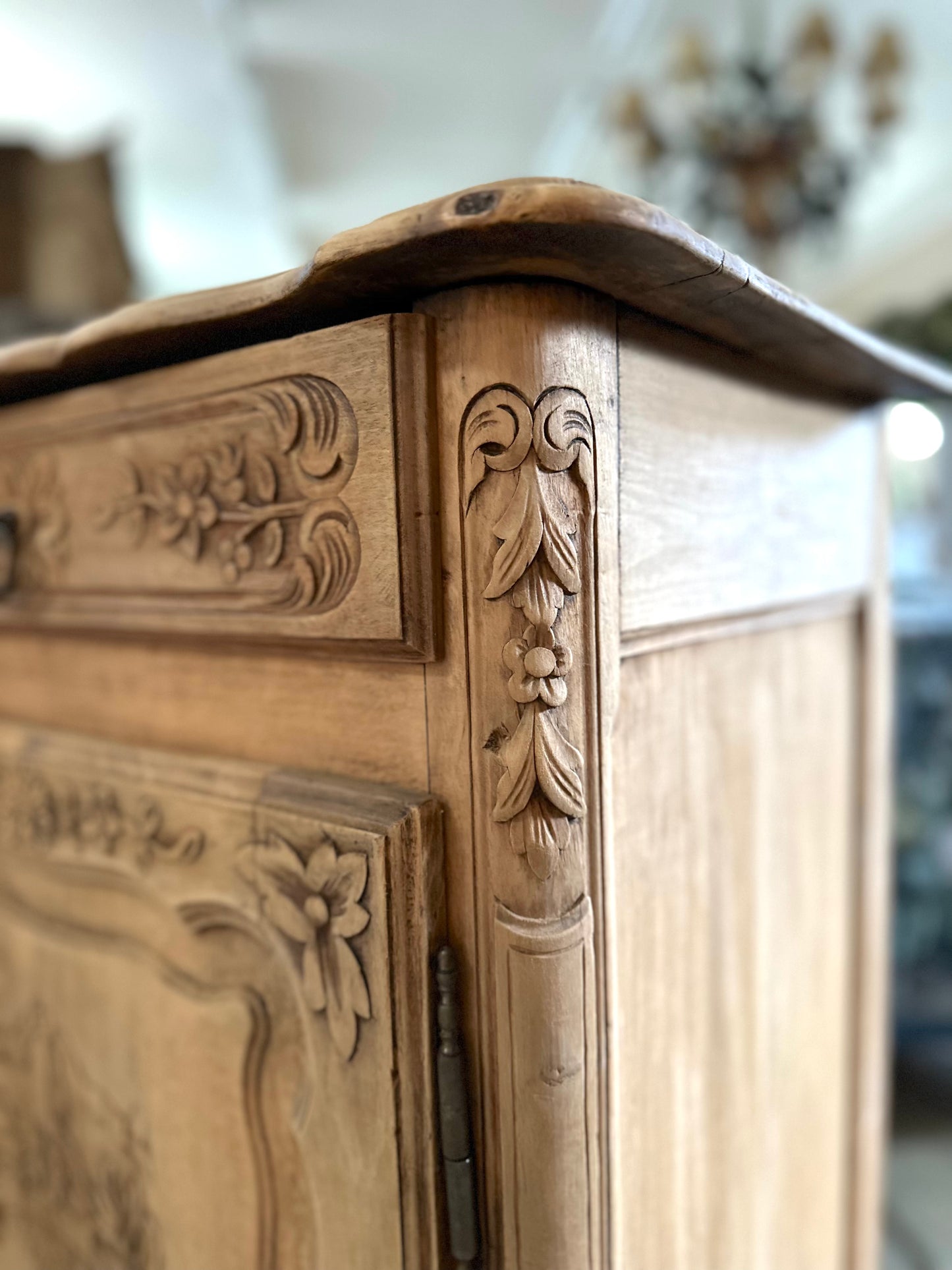 Antique French Confiturier With Flower Basket Carving - Raw Finish