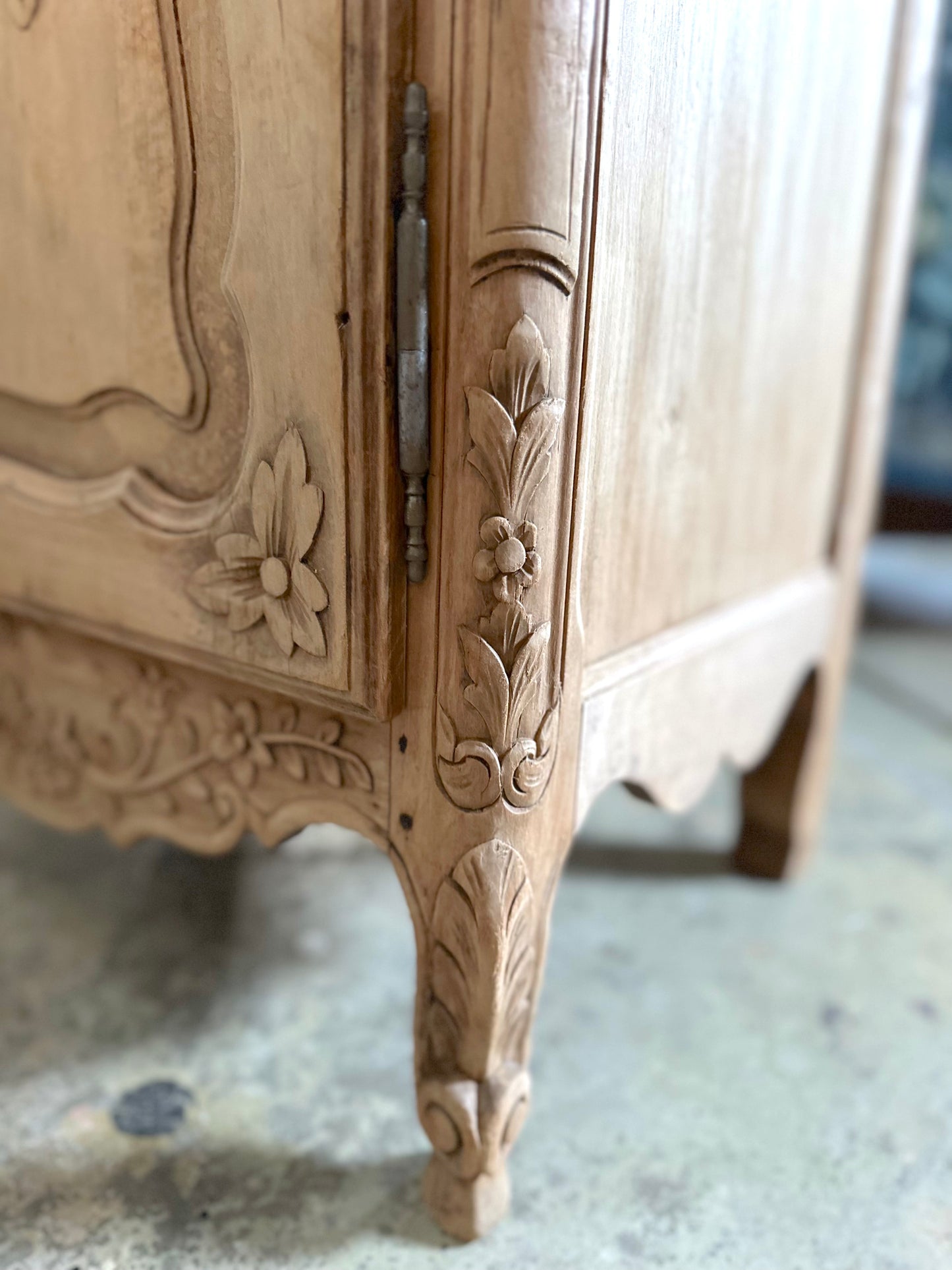 Antique French Confiturier With Flower Basket Carving - Raw Finish