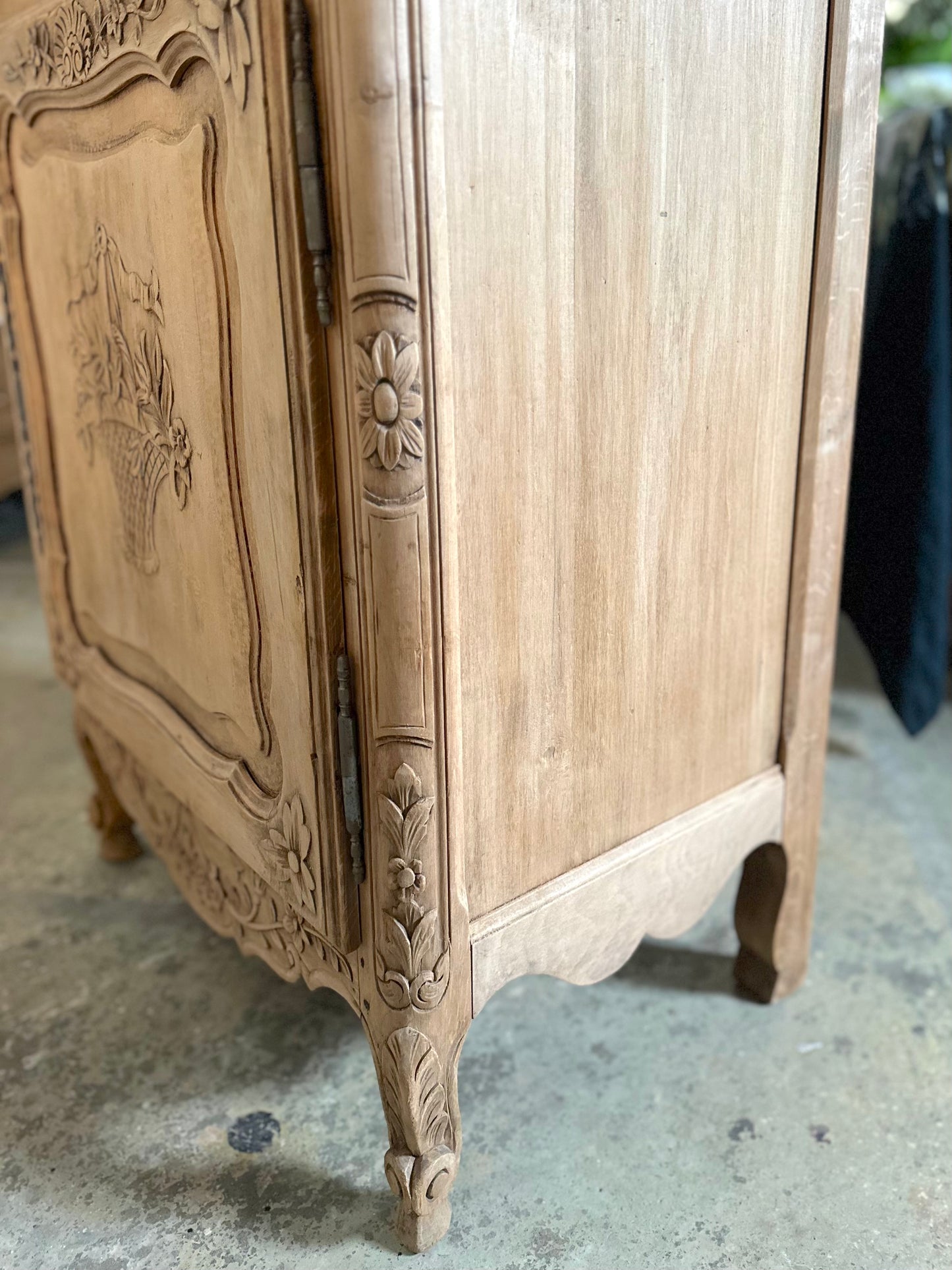 Antique French Confiturier With Flower Basket Carving - Raw Finish