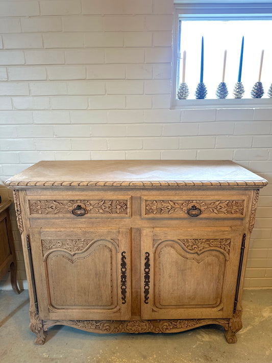 Antique French 2 Door 2 Drawer Sideboard - Raw Oak