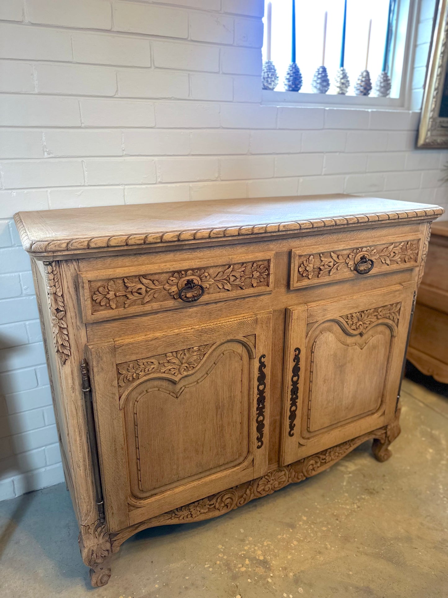Antique French 2 Door 2 Drawer Sideboard - Raw Oak