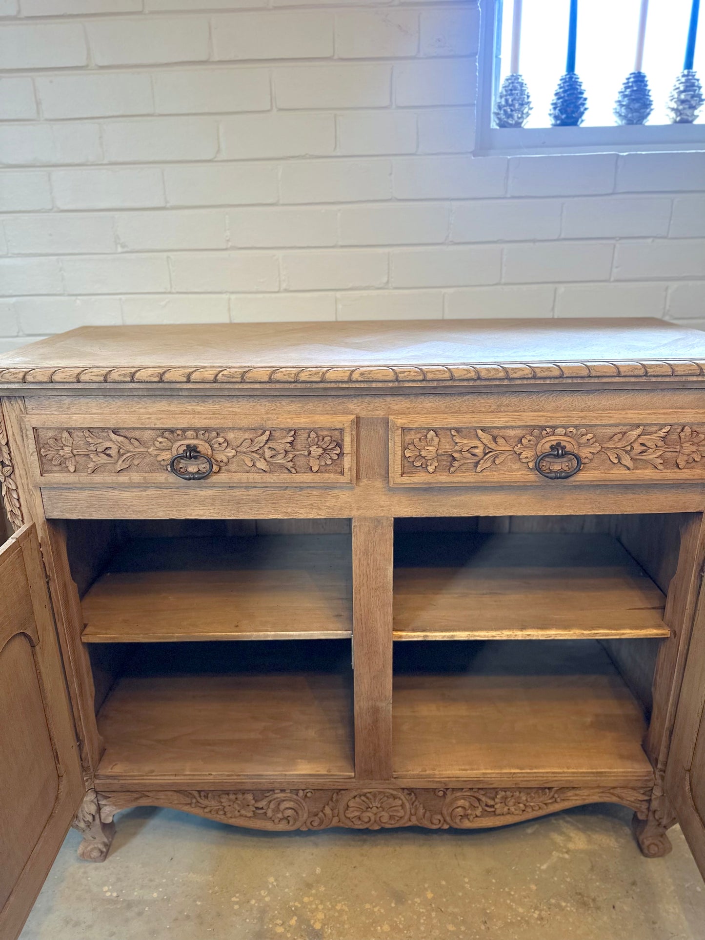Antique French 2 Door 2 Drawer Sideboard - Raw Oak