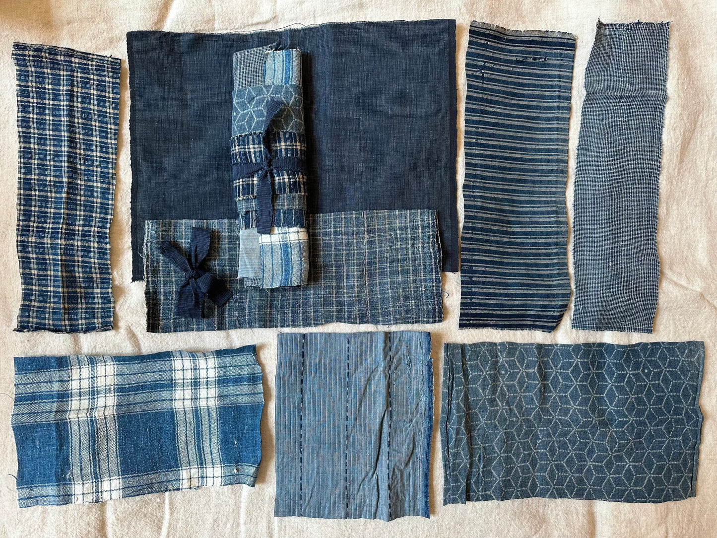 Antique Japanese Fabric Bundle - Indigo Stripe
