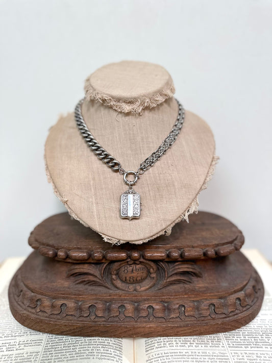Antique French Silver Necklace With Decorative Locket