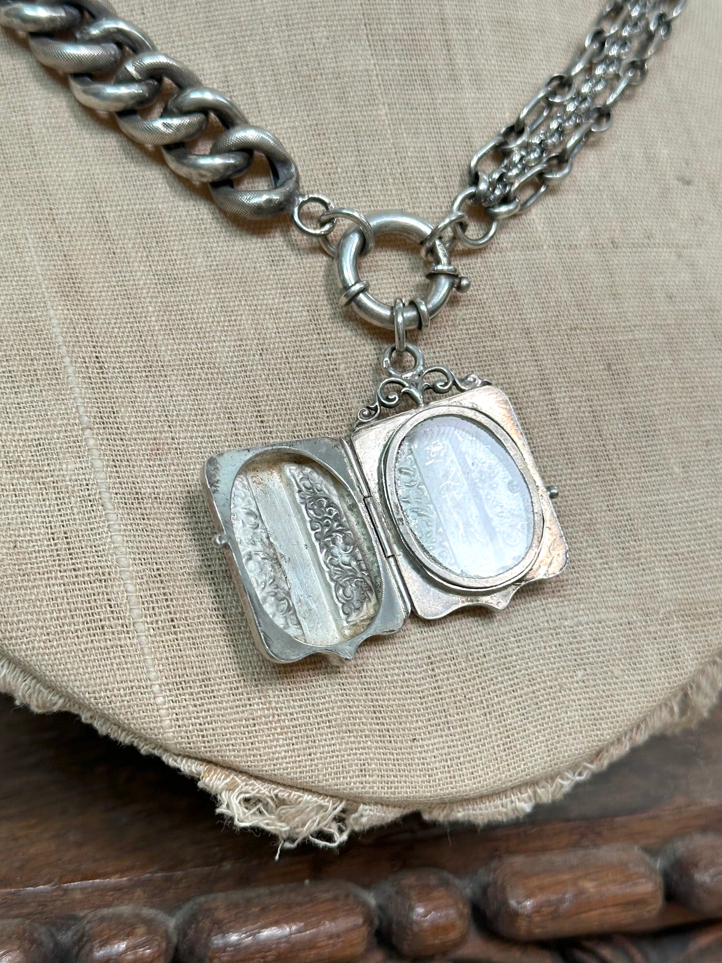 Antique French Silver Necklace With Decorative Locket