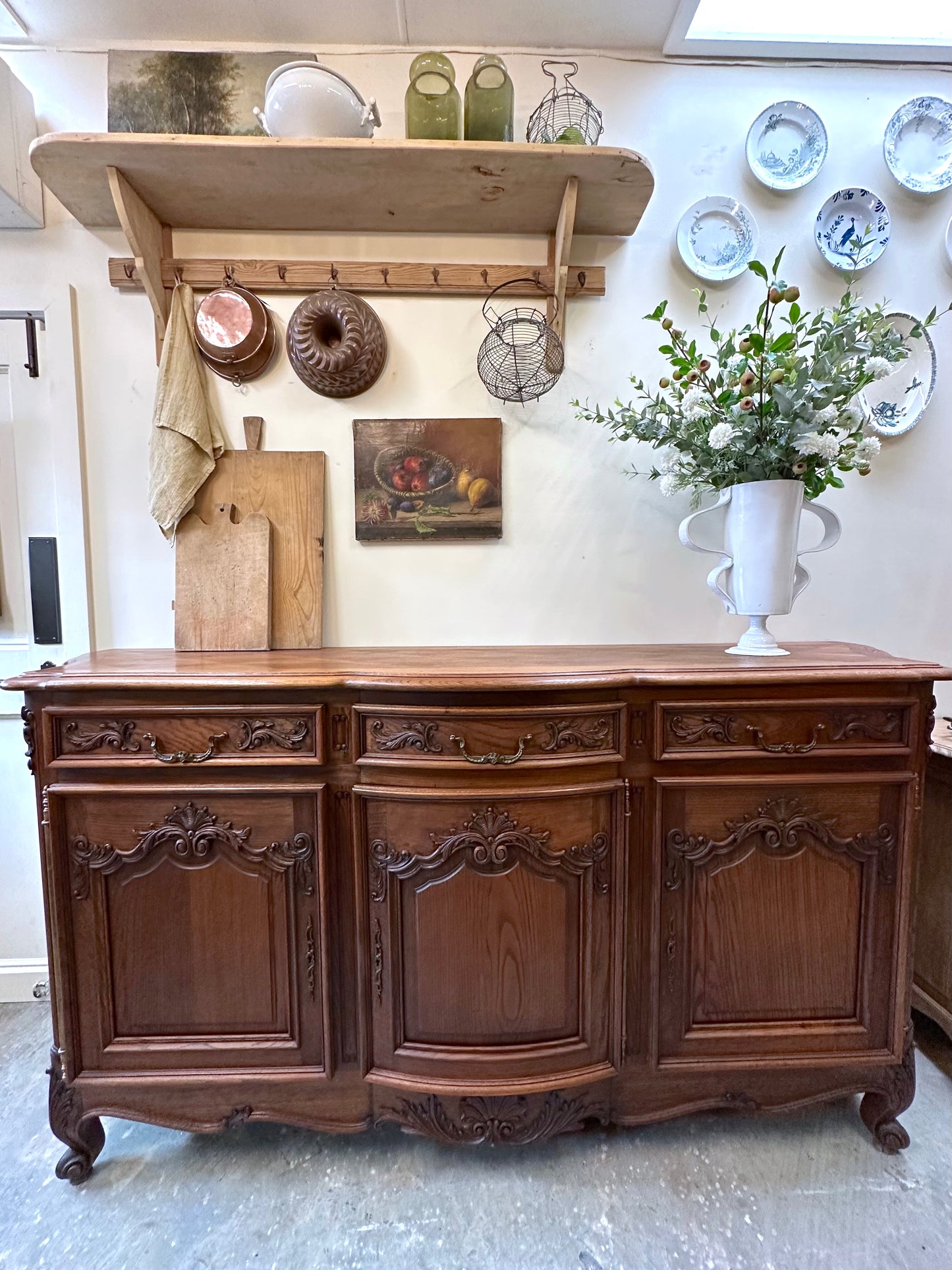 Antique French Oak 3 Door 3 Drawer Sideboard