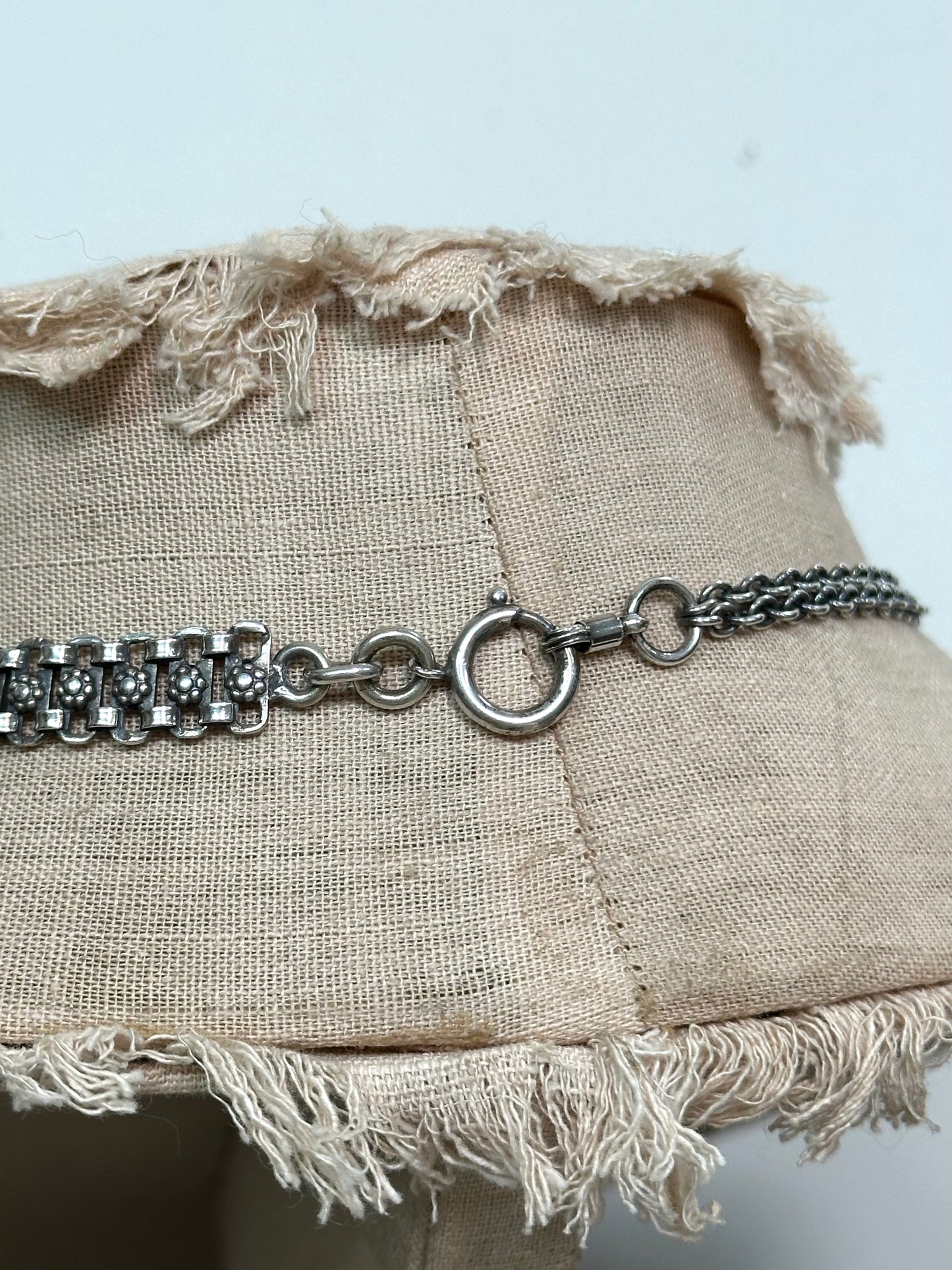 Antique French Silver Necklace With Flower Watch Chain And Locket