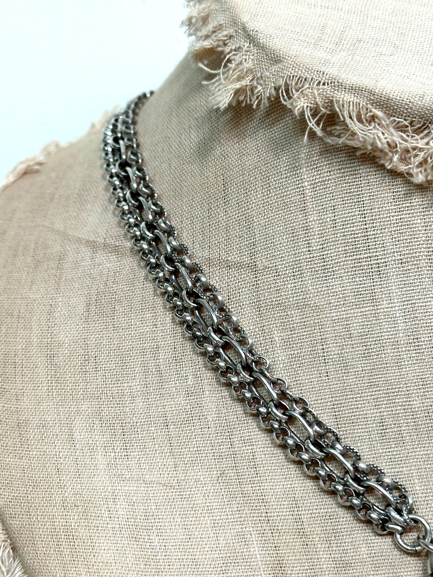 Antique French Silver Necklace With Ball Fob Charm