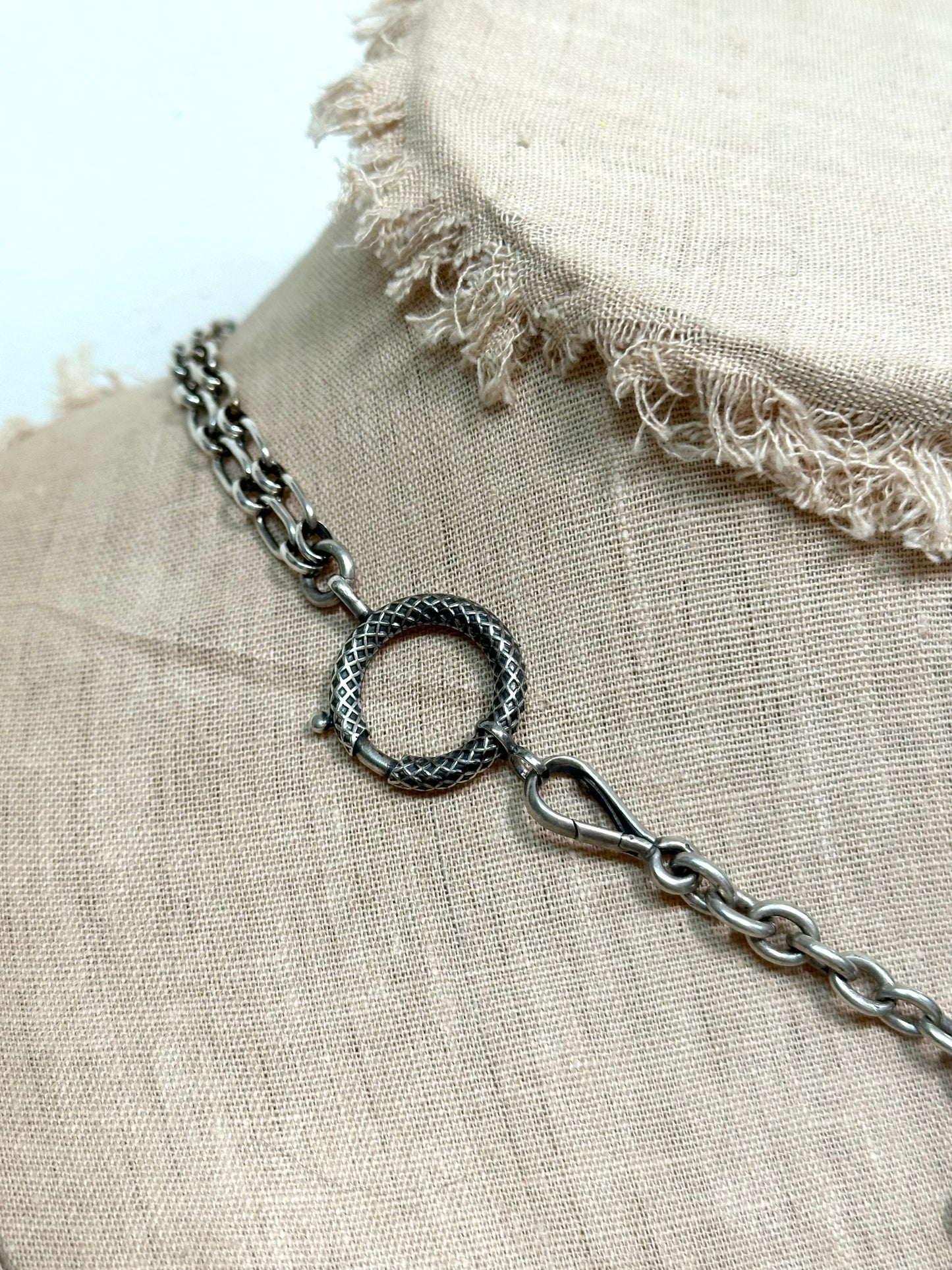Antique French Silver Fob Watch Chain Necklace With Sliders