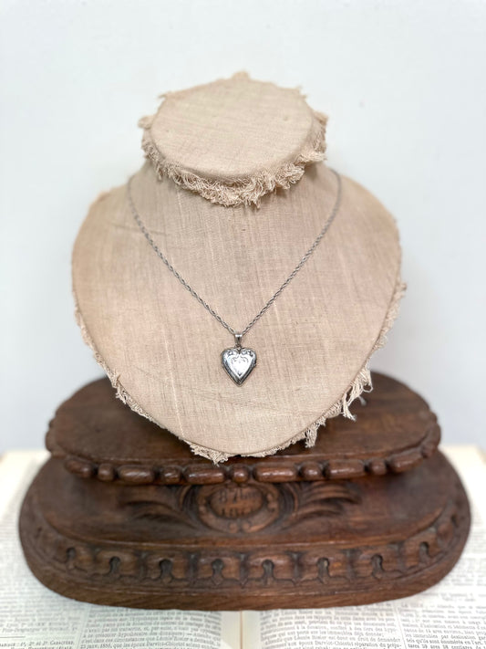 Antique French Silver Necklace With Heart Locket
