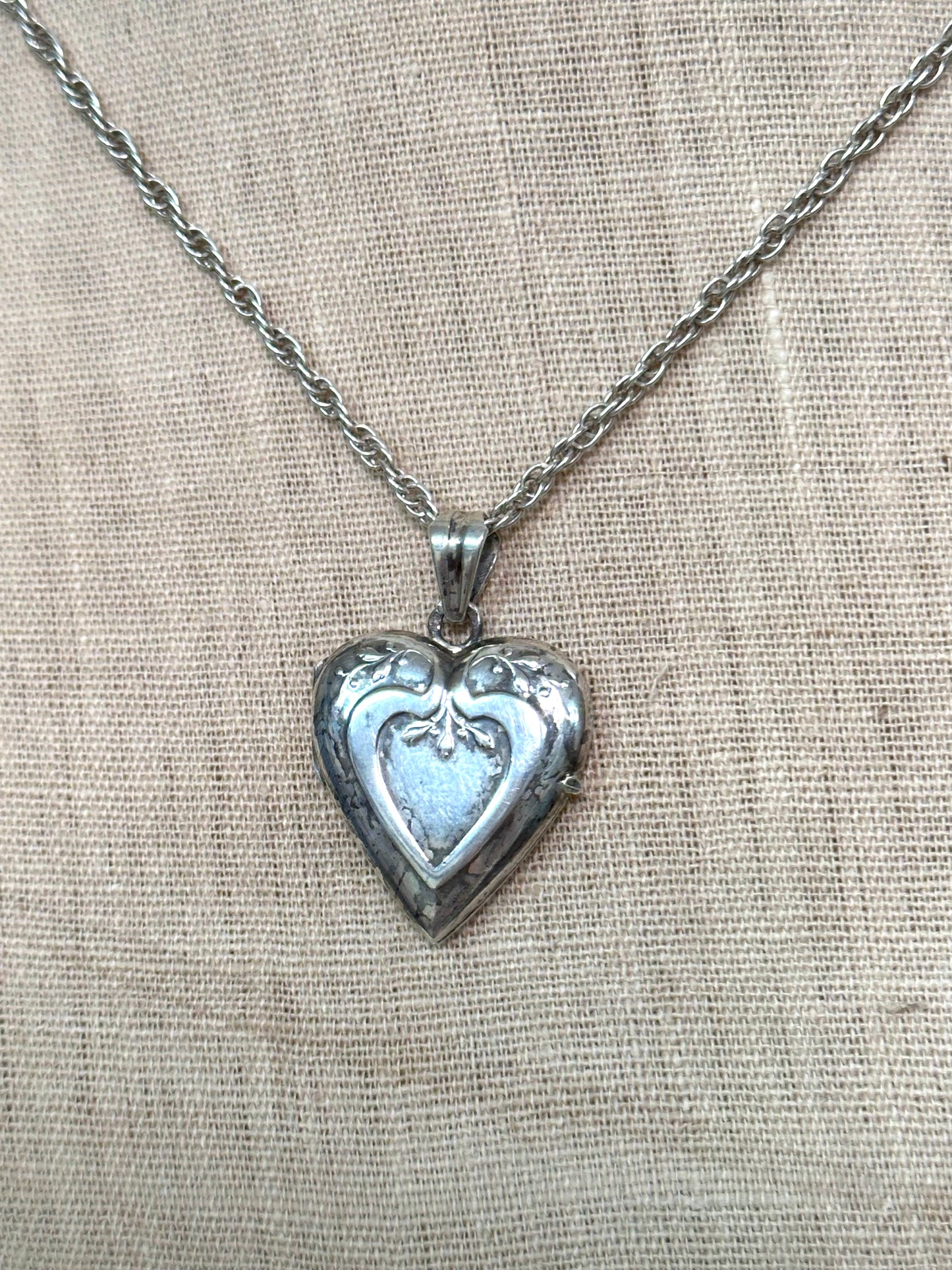 Antique French Silver Necklace With Heart Locket