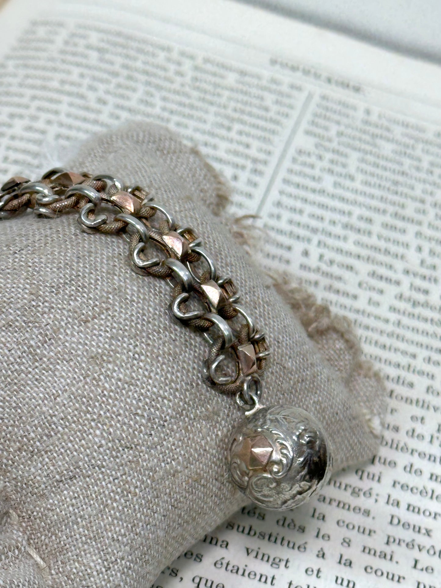Antique French Silver And Rose Gold Bracelet