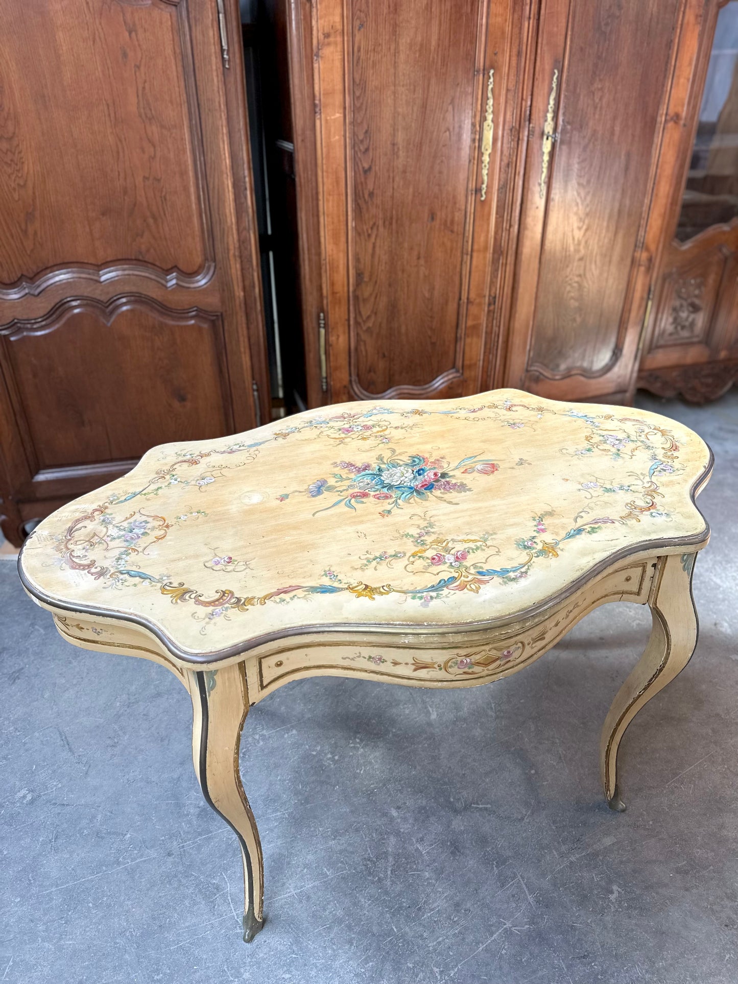 Antique Italian Painted Floral Salon Table
