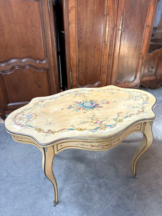 Antique Italian Painted Floral Salon Table
