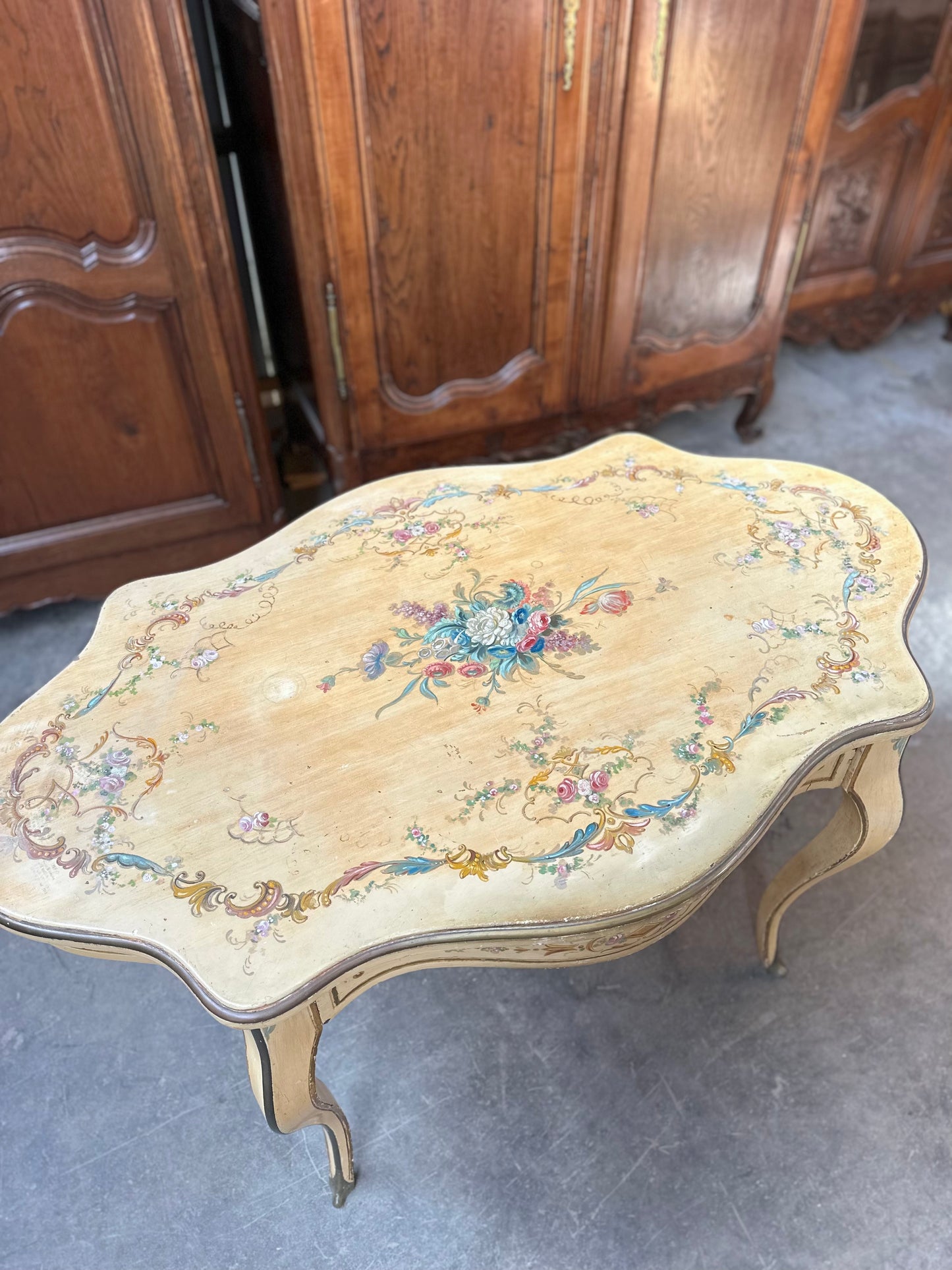Antique Italian Painted Floral Salon Table