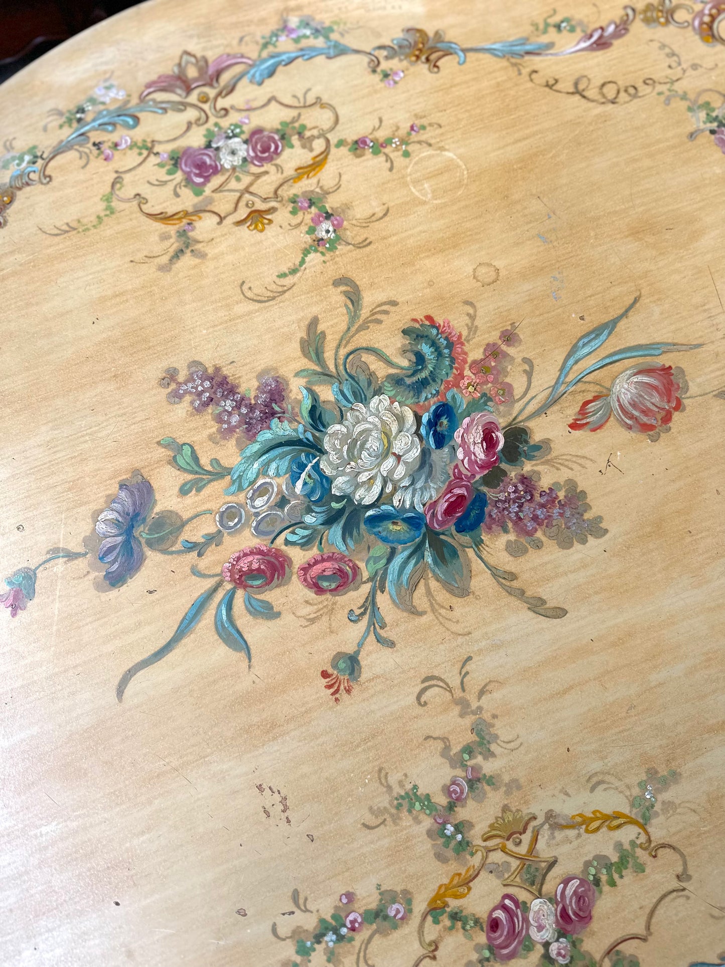 Antique Italian Painted Floral Salon Table