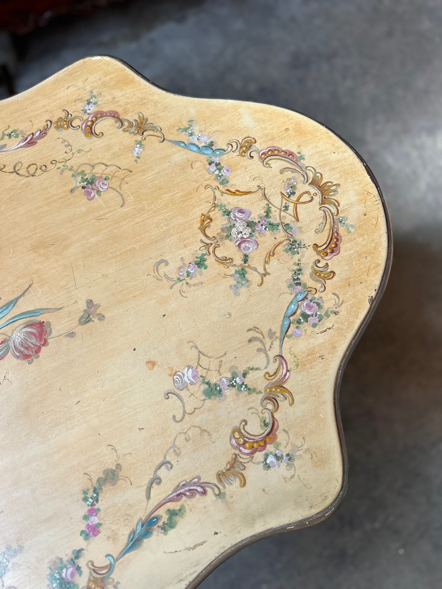 Antique Italian Painted Floral Salon Table