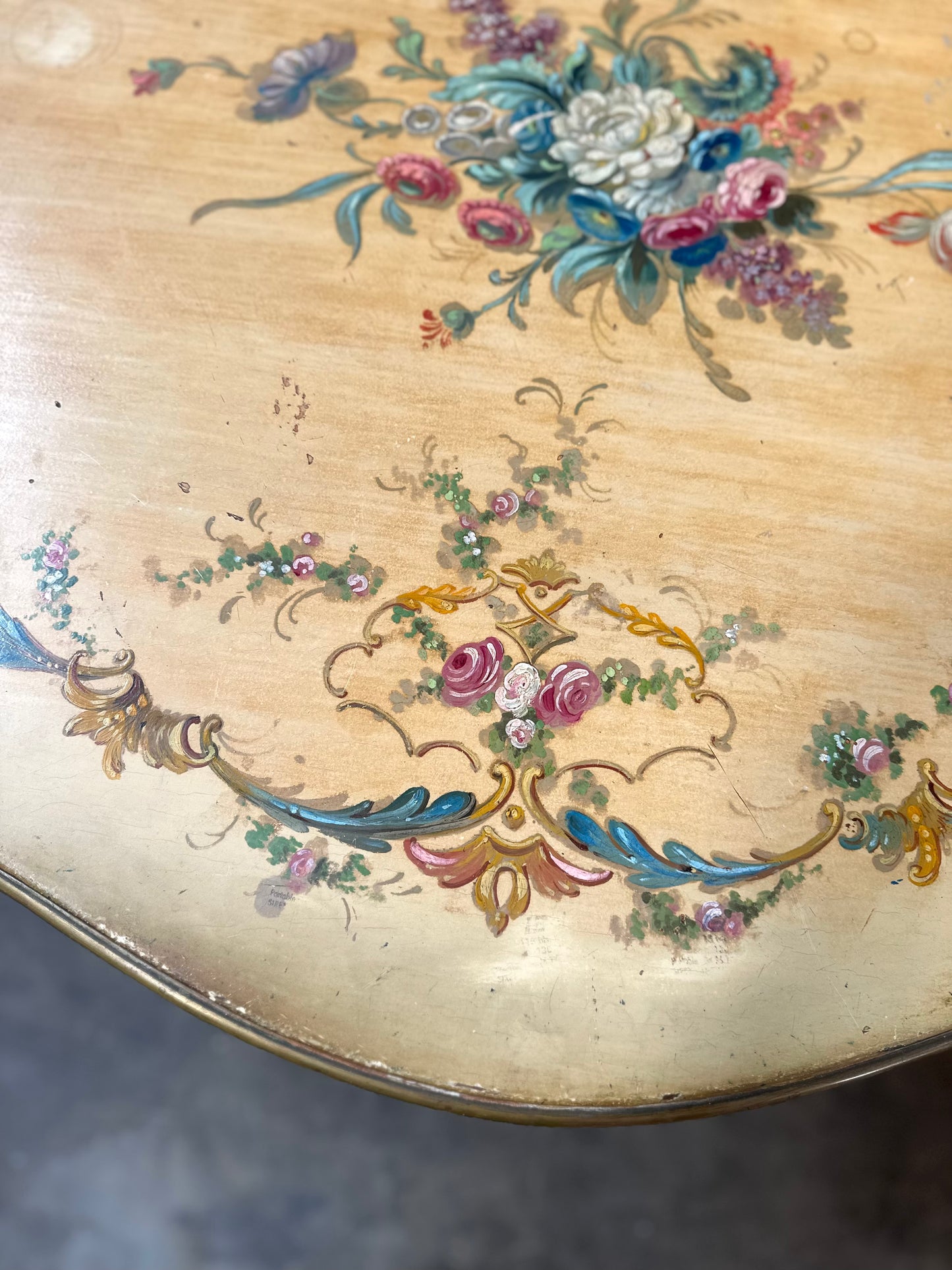 Antique Italian Painted Floral Salon Table
