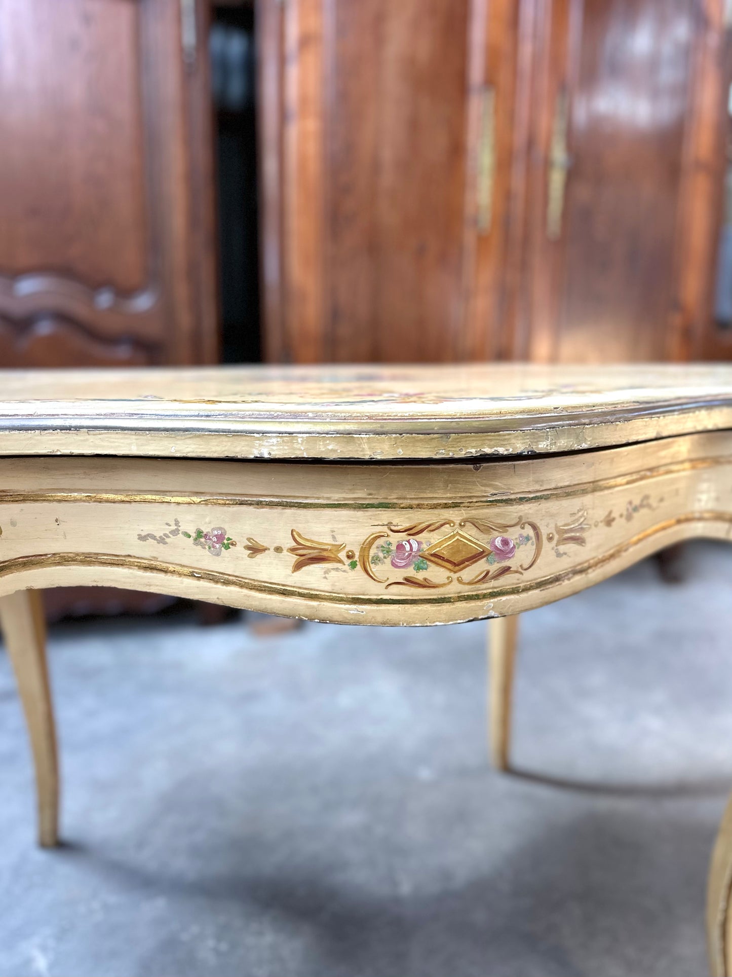 Antique Italian Painted Floral Salon Table