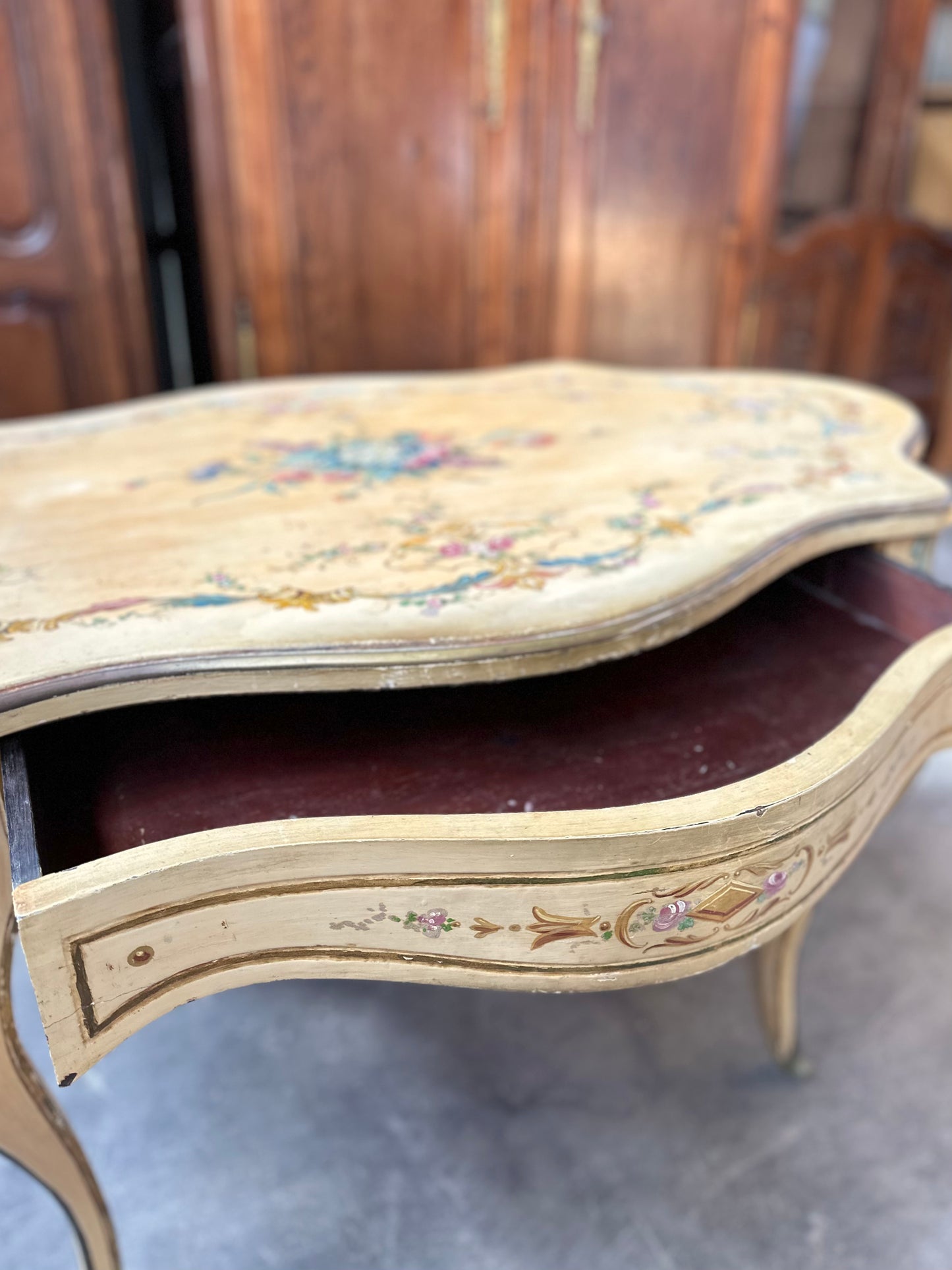 Antique Italian Painted Floral Salon Table