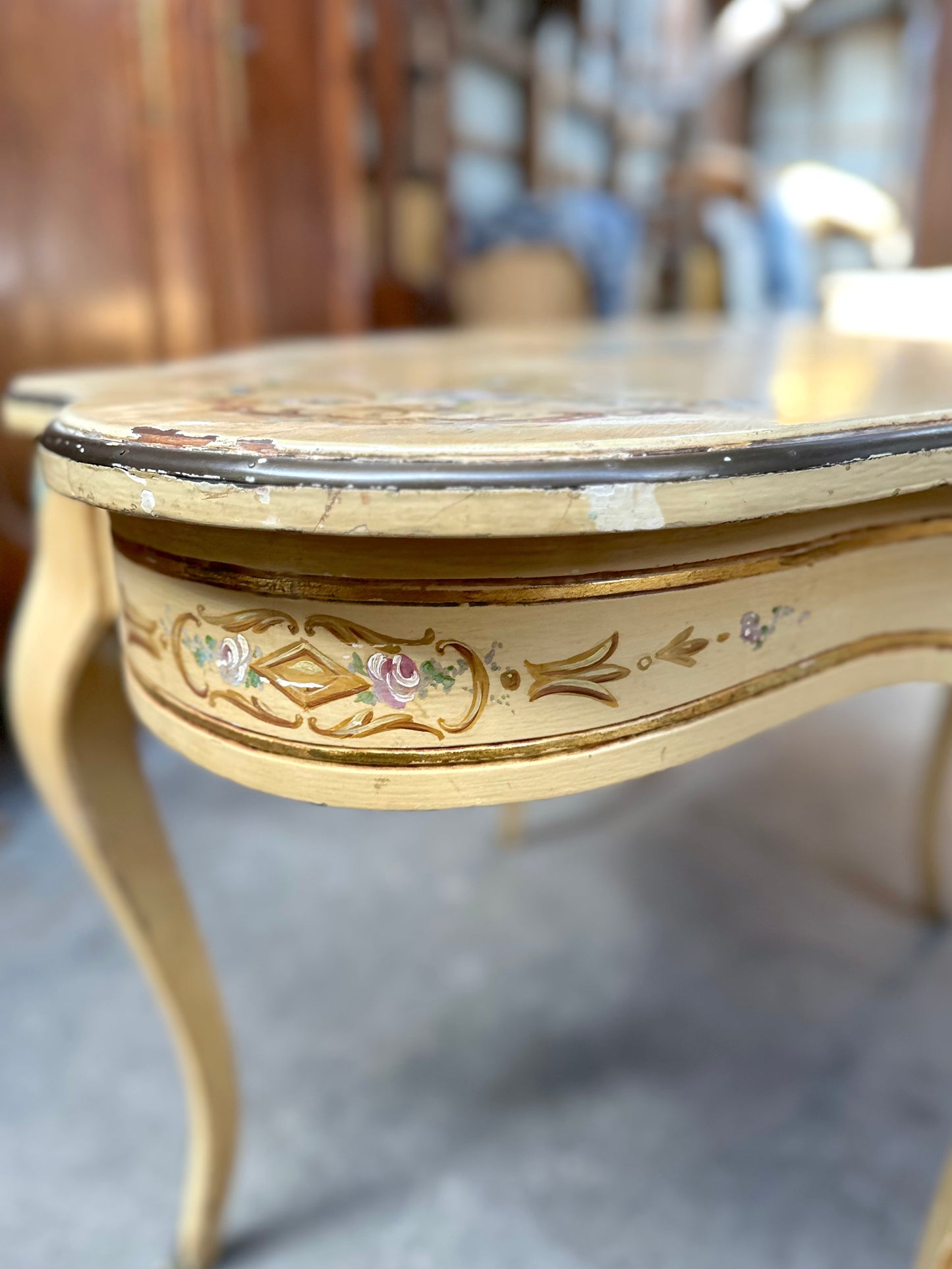 Antique Italian Painted Floral Salon Table