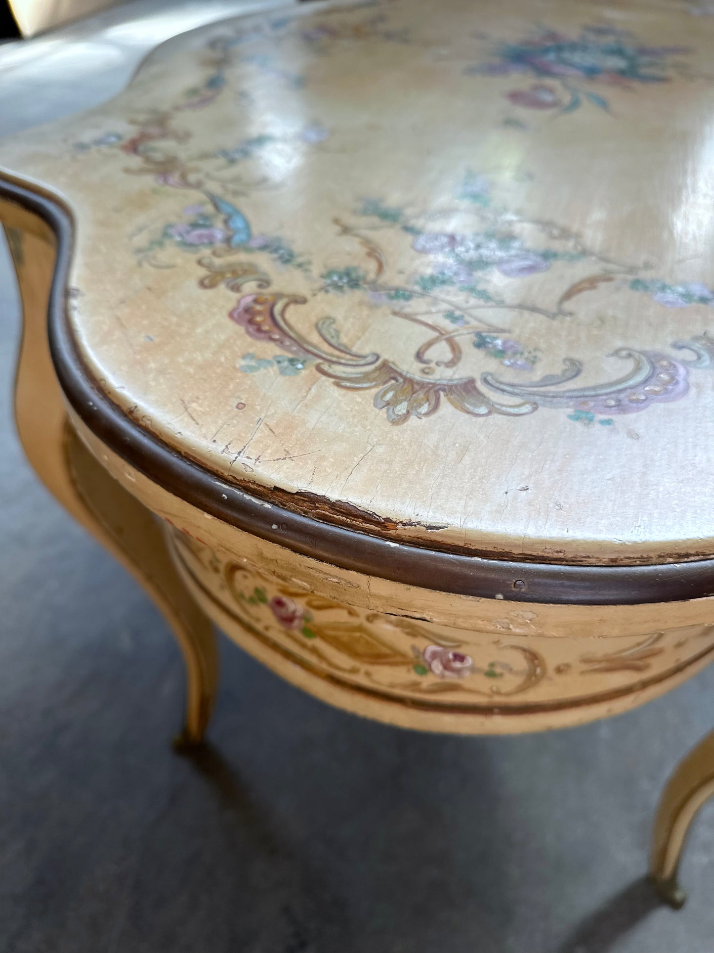 Antique Italian Painted Floral Salon Table