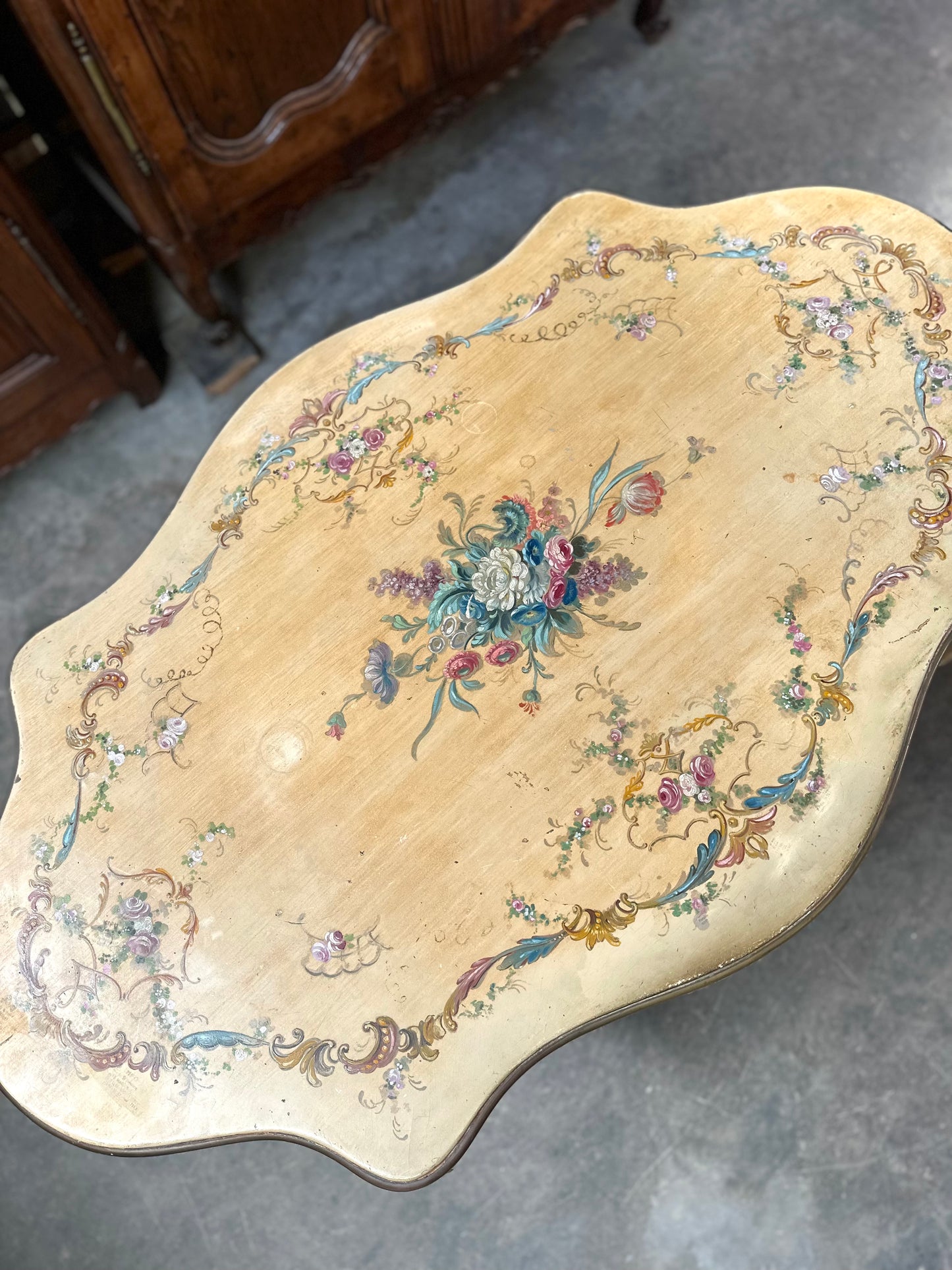 Antique Italian Painted Floral Salon Table