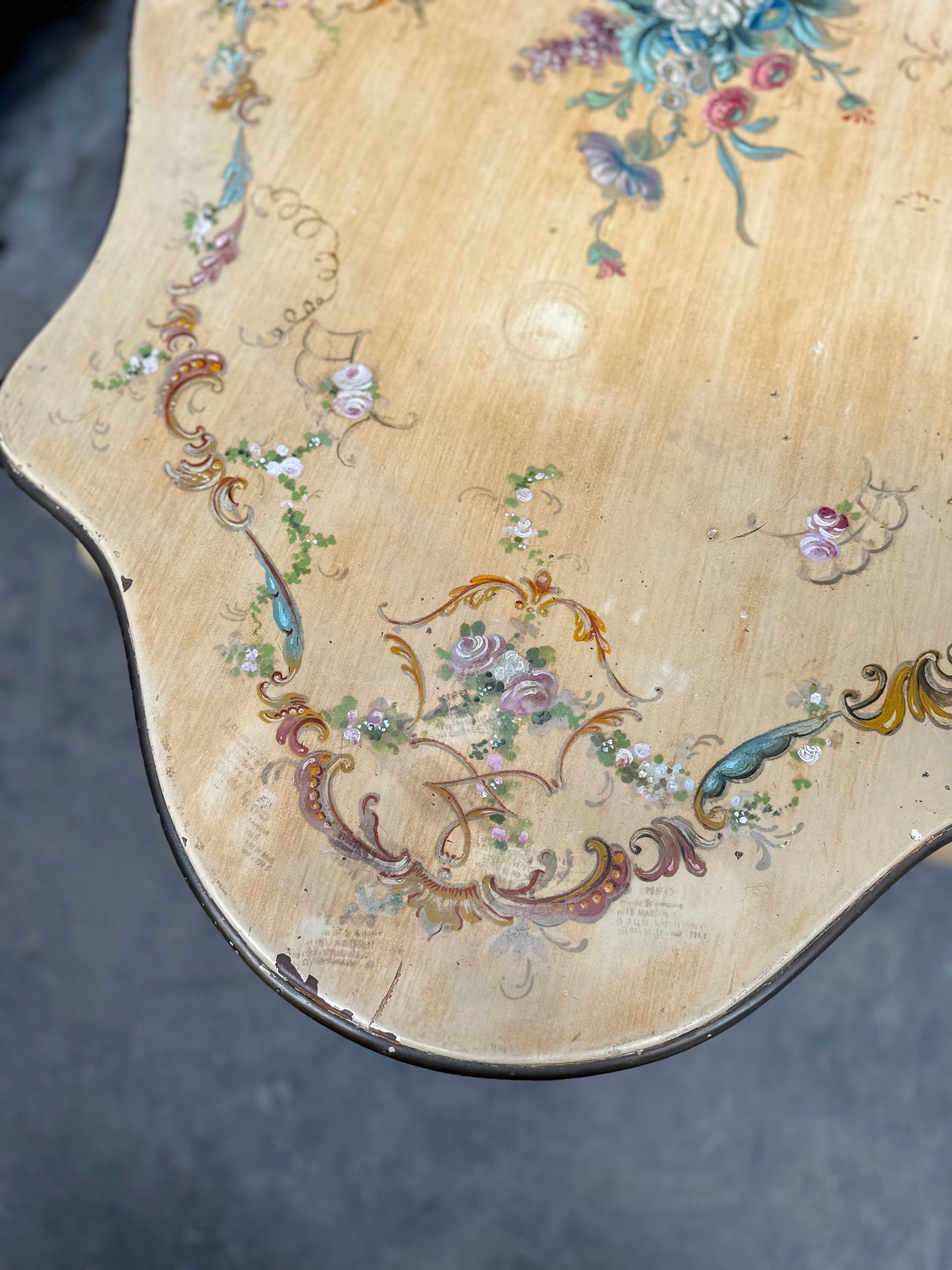 Antique Italian Painted Floral Salon Table