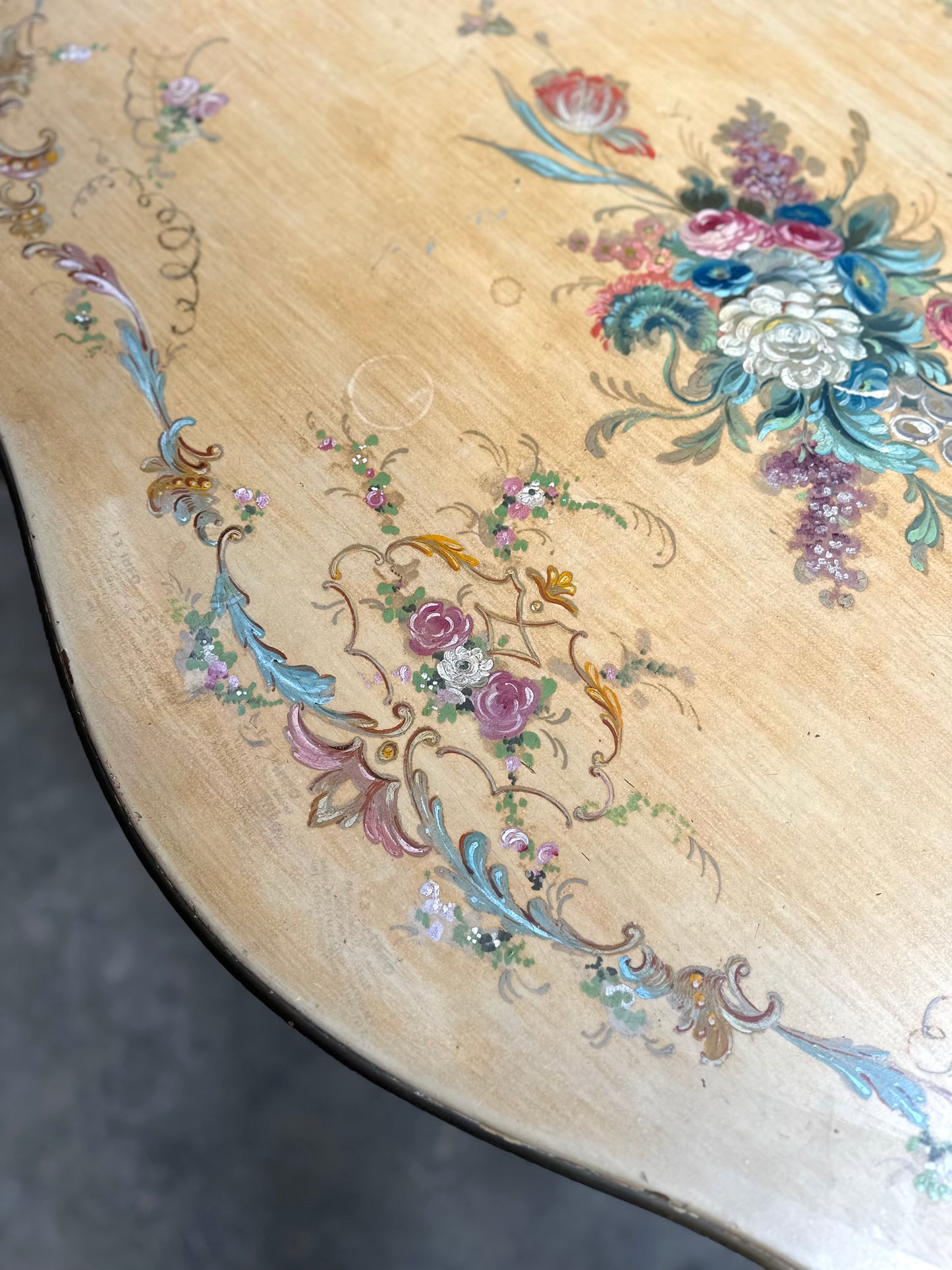 Antique Italian Painted Floral Salon Table
