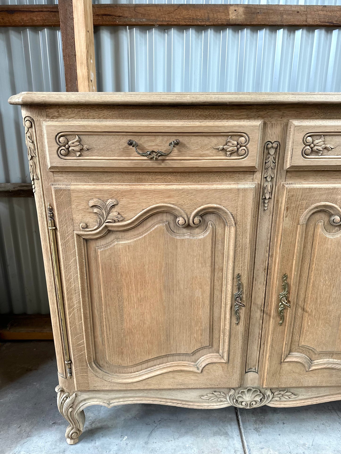 Antique French 2 Door 2 Drawer Marquetry Top Sideboard