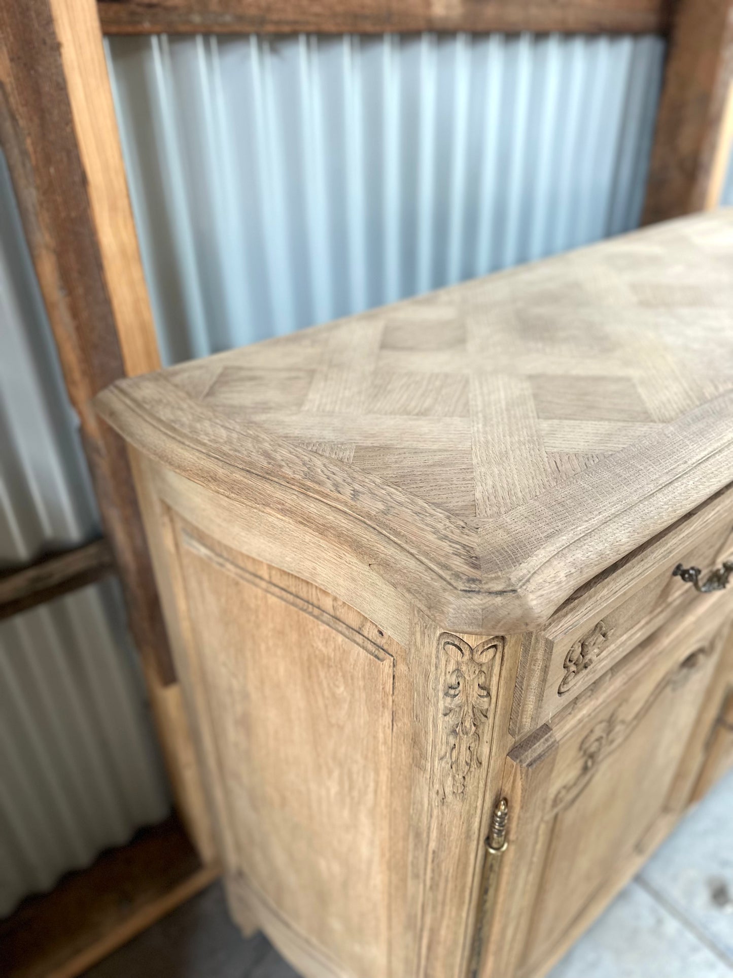 Antique French 2 Door 2 Drawer Marquetry Top Sideboard
