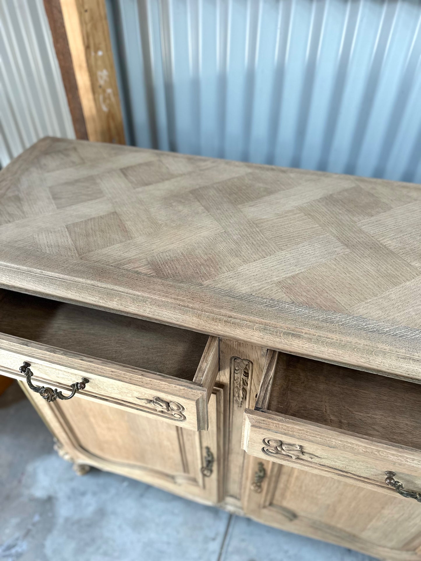 Antique French 2 Door 2 Drawer Marquetry Top Sideboard