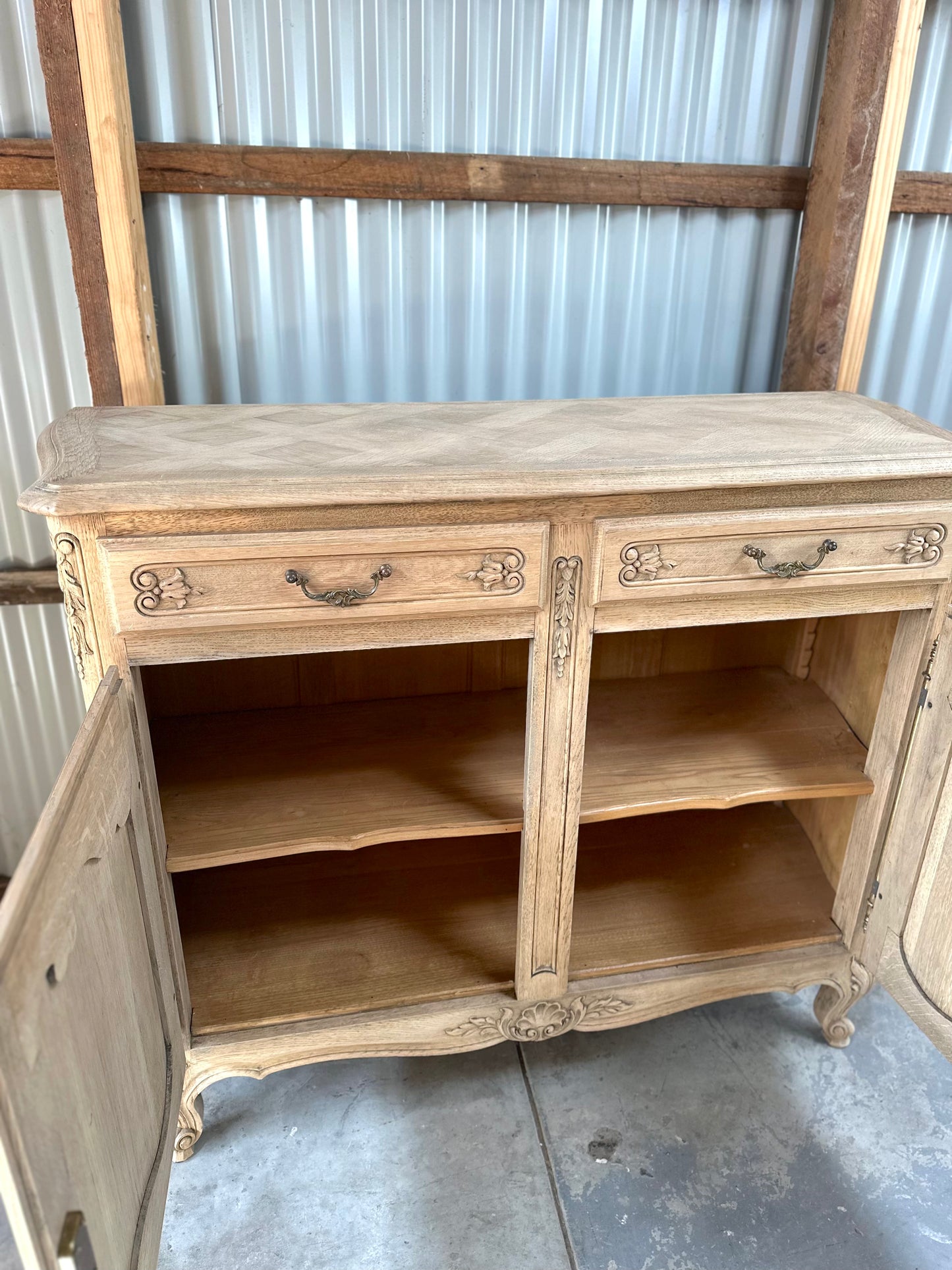 Antique French 2 Door 2 Drawer Marquetry Top Sideboard