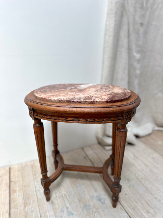 Antique French Louis XVI Petite Oval Marble Side Table
