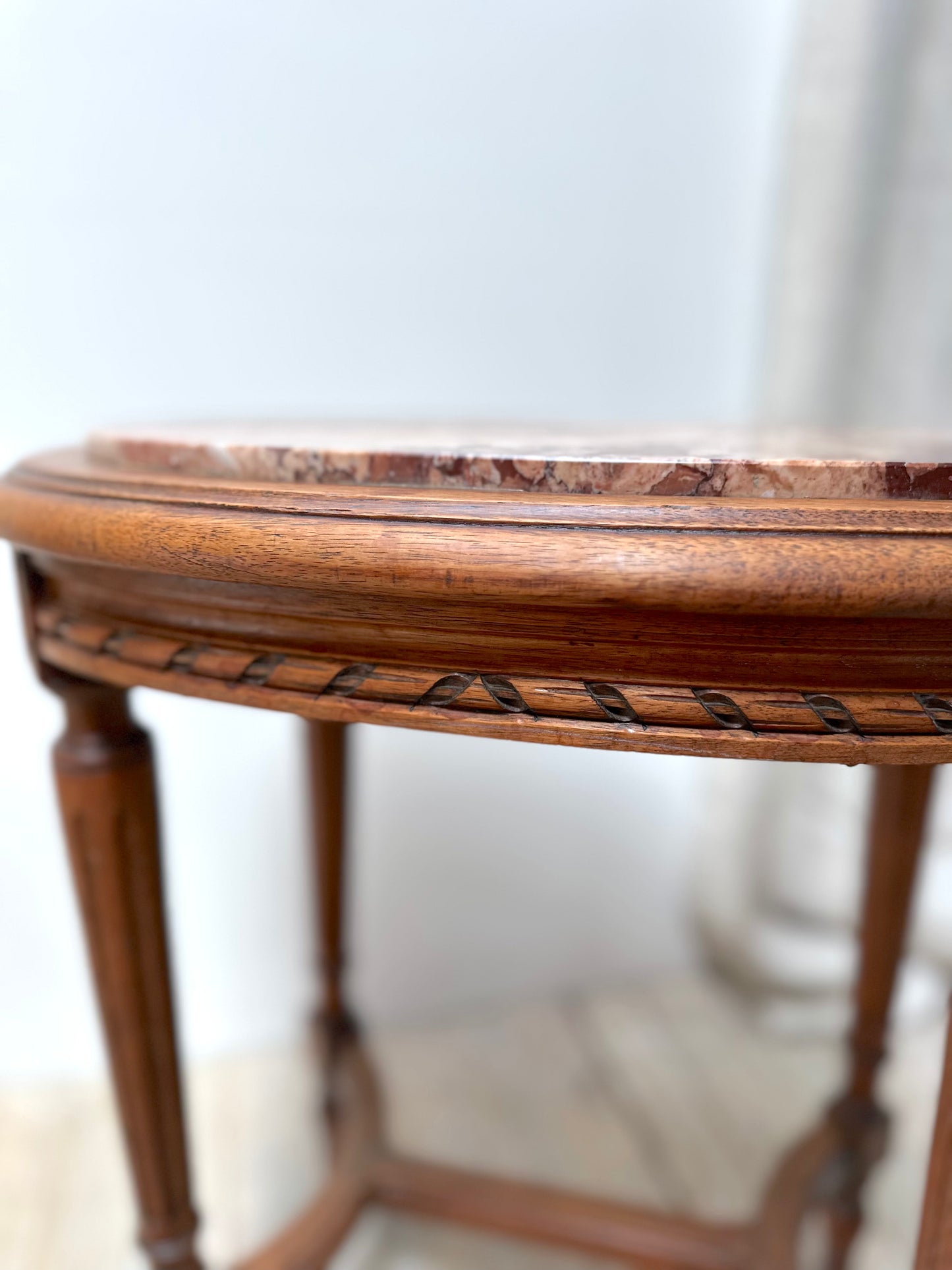 Antique French Louis XVI Petite Oval Marble Side Table