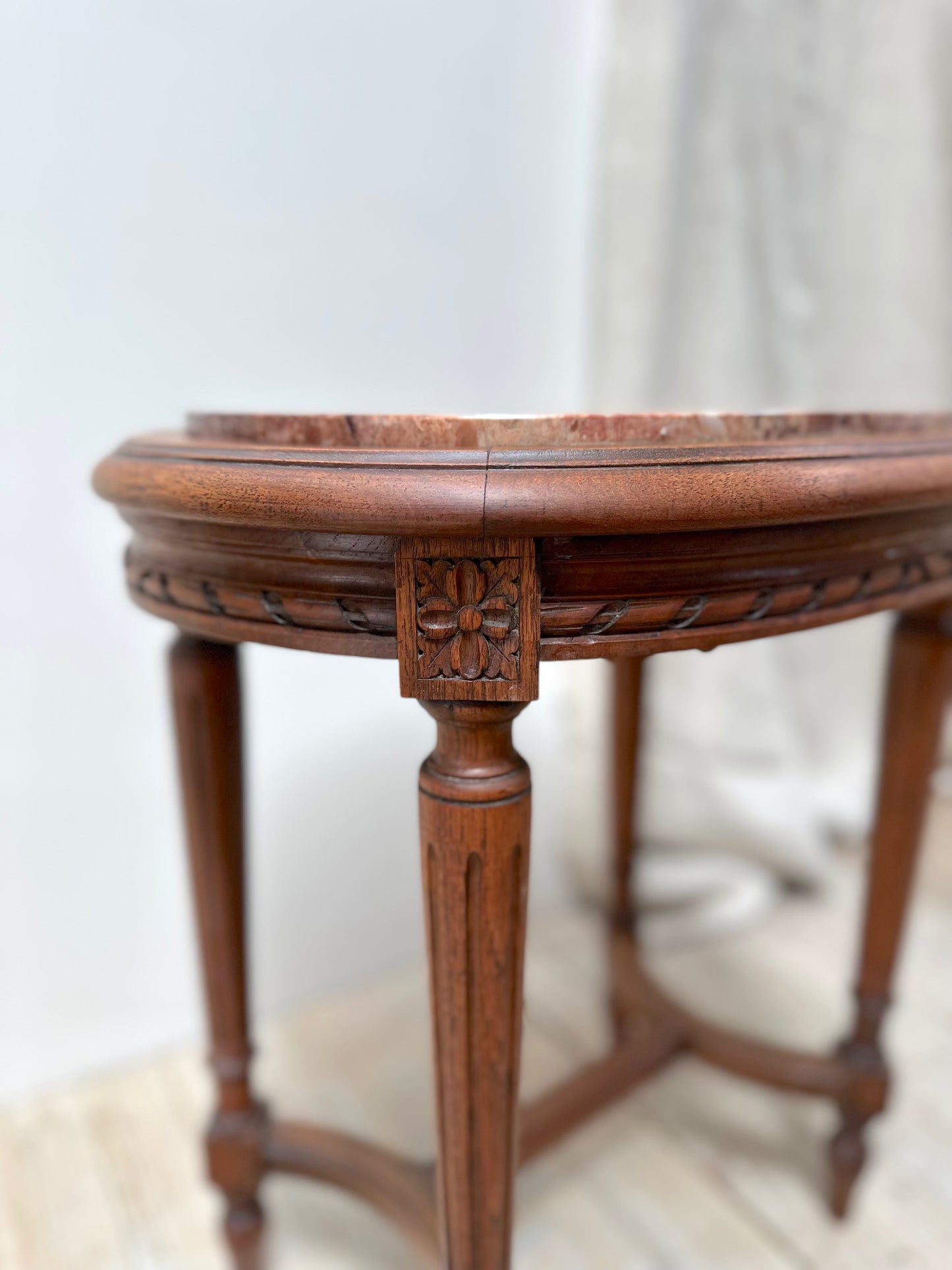 Antique French Louis XVI Petite Oval Marble Side Table