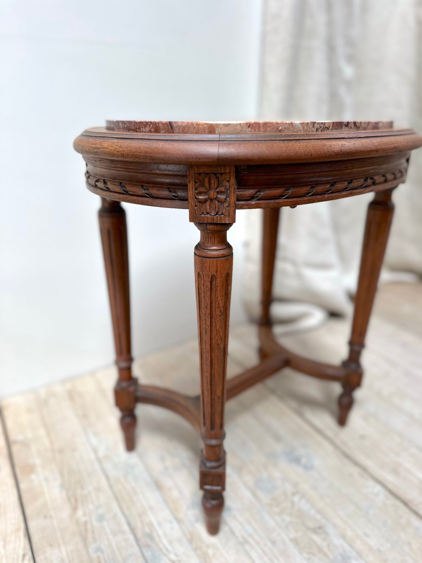 Antique French Louis XVI Petite Oval Marble Side Table