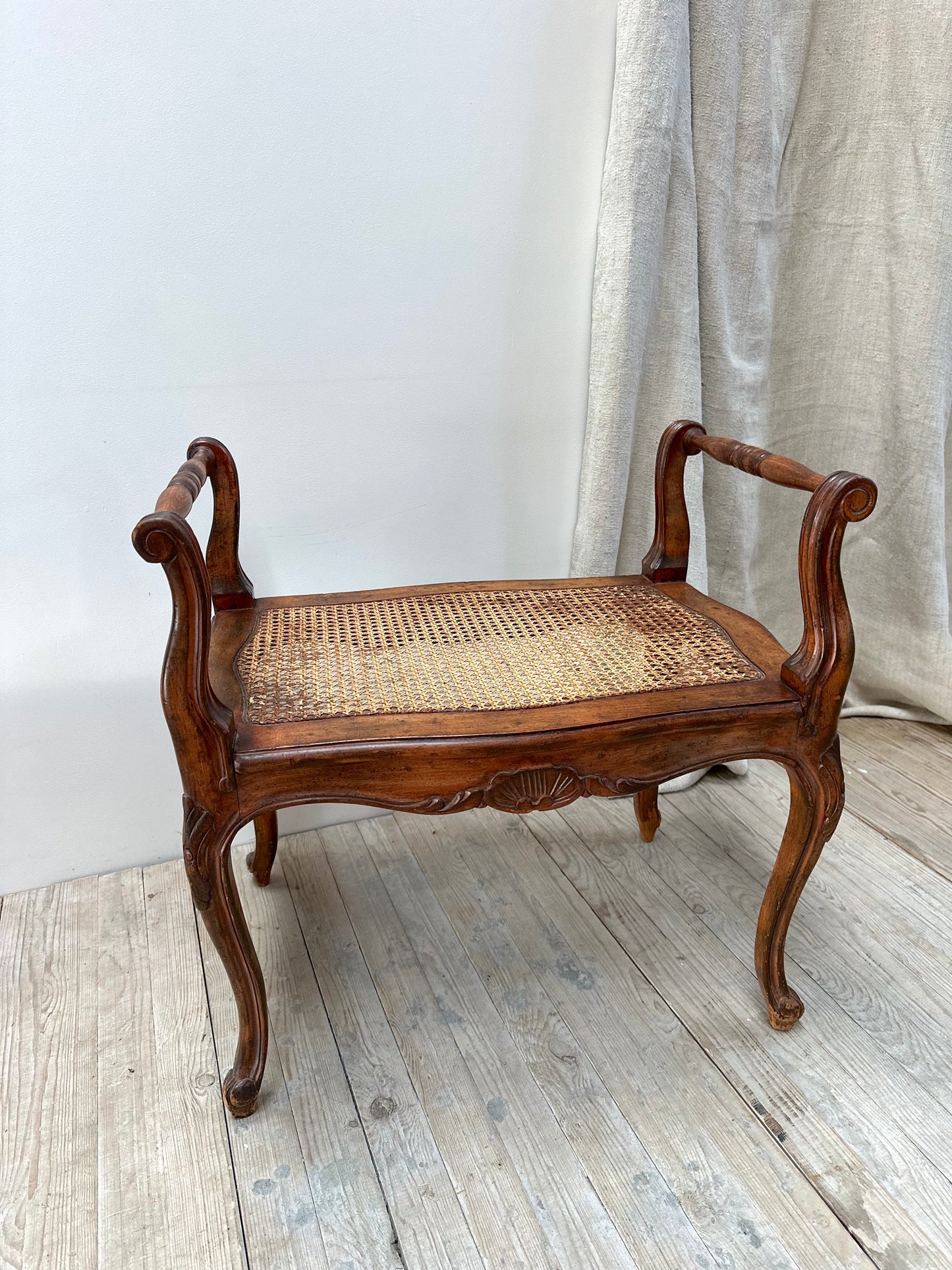Antique French Walnut Rattan Boudoir Stool