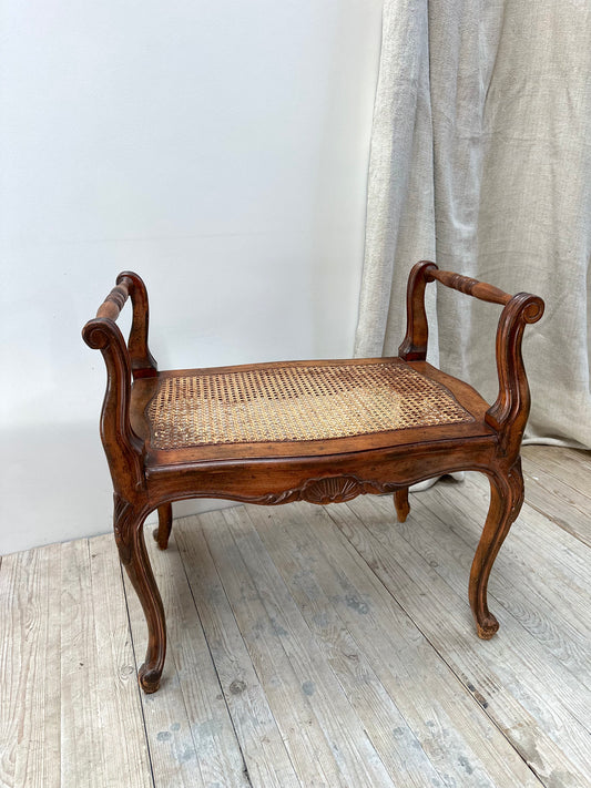 Antique French Walnut Rattan Boudoir Stool