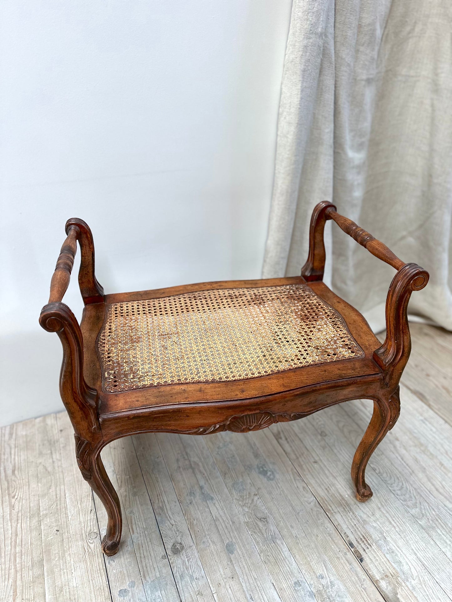 Antique French Walnut Rattan Boudoir Stool