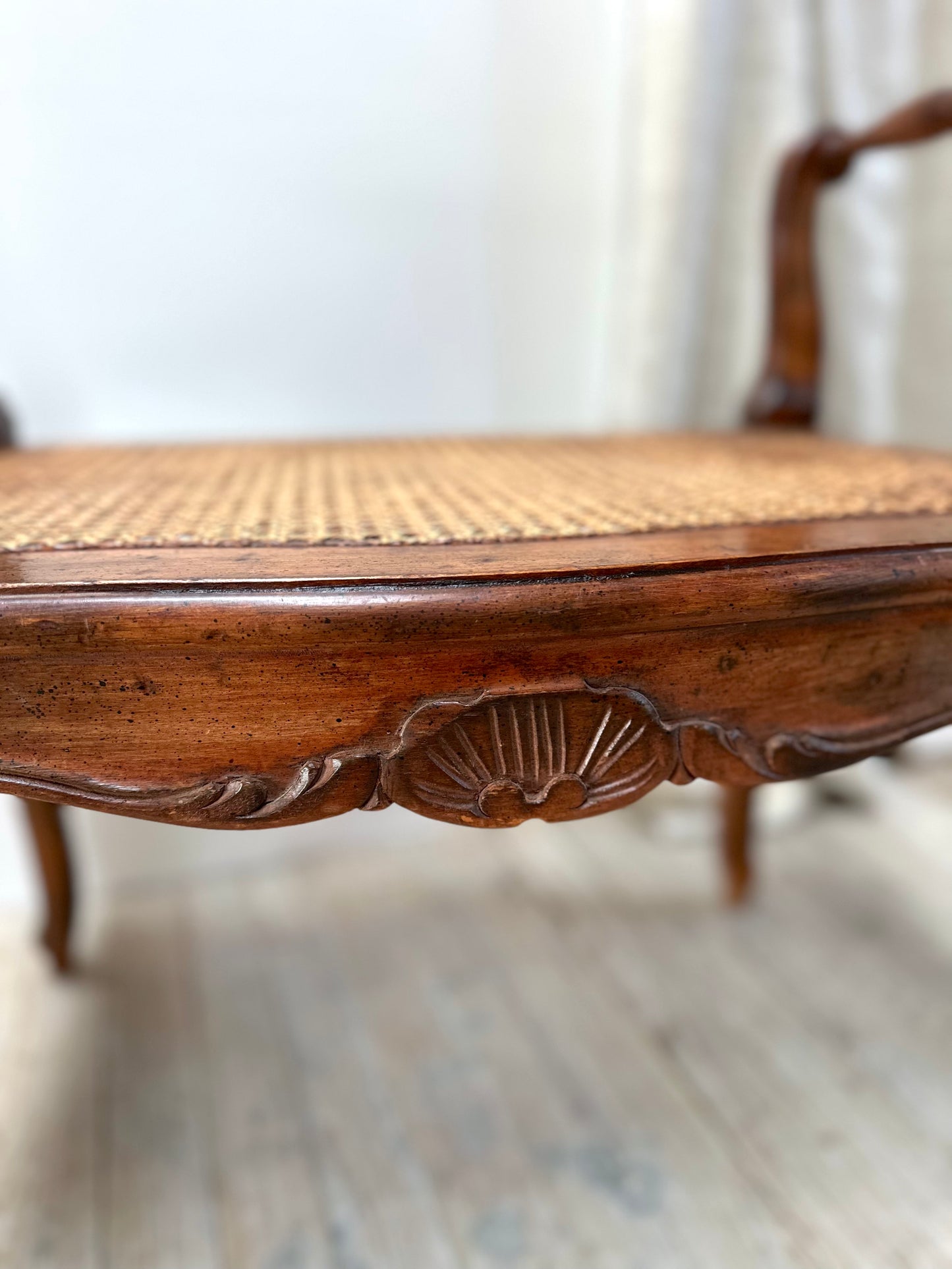 Antique French Walnut Rattan Boudoir Stool