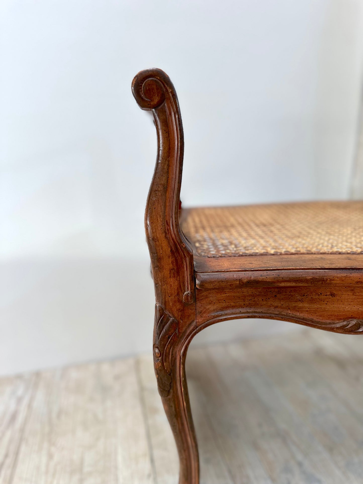 Antique French Walnut Rattan Boudoir Stool