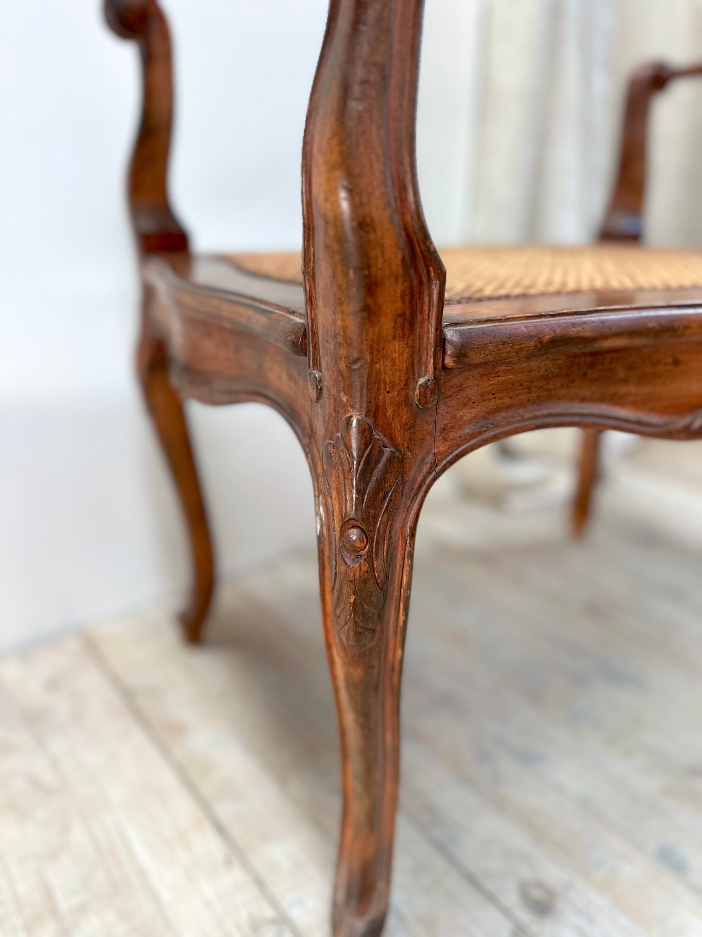Antique French Walnut Rattan Boudoir Stool
