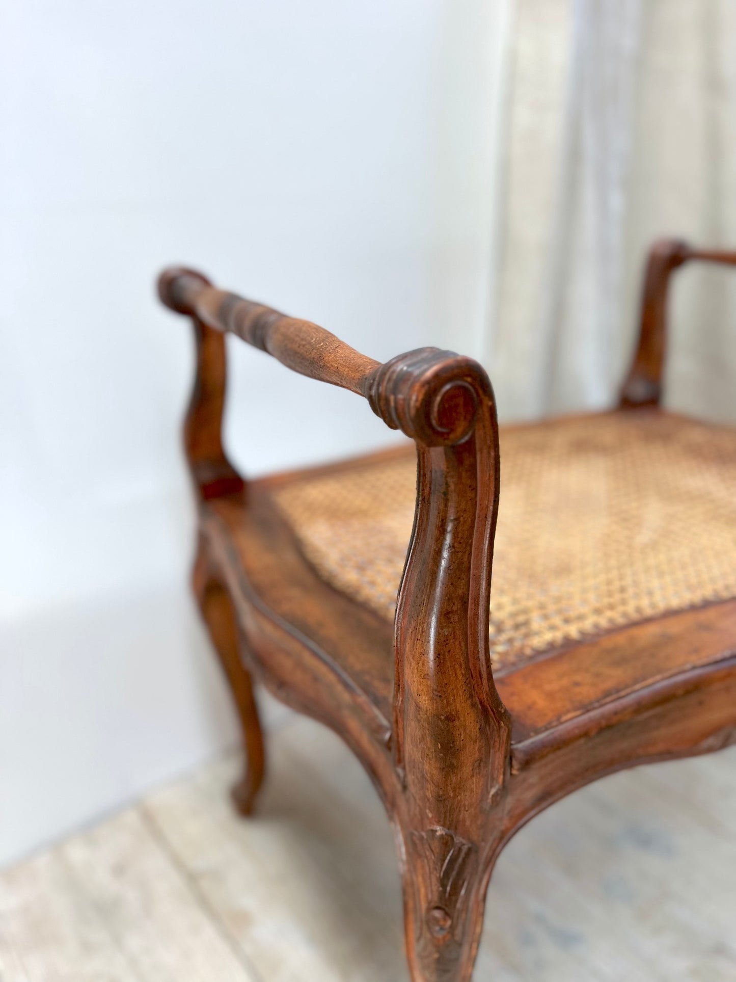 Antique French Walnut Rattan Boudoir Stool