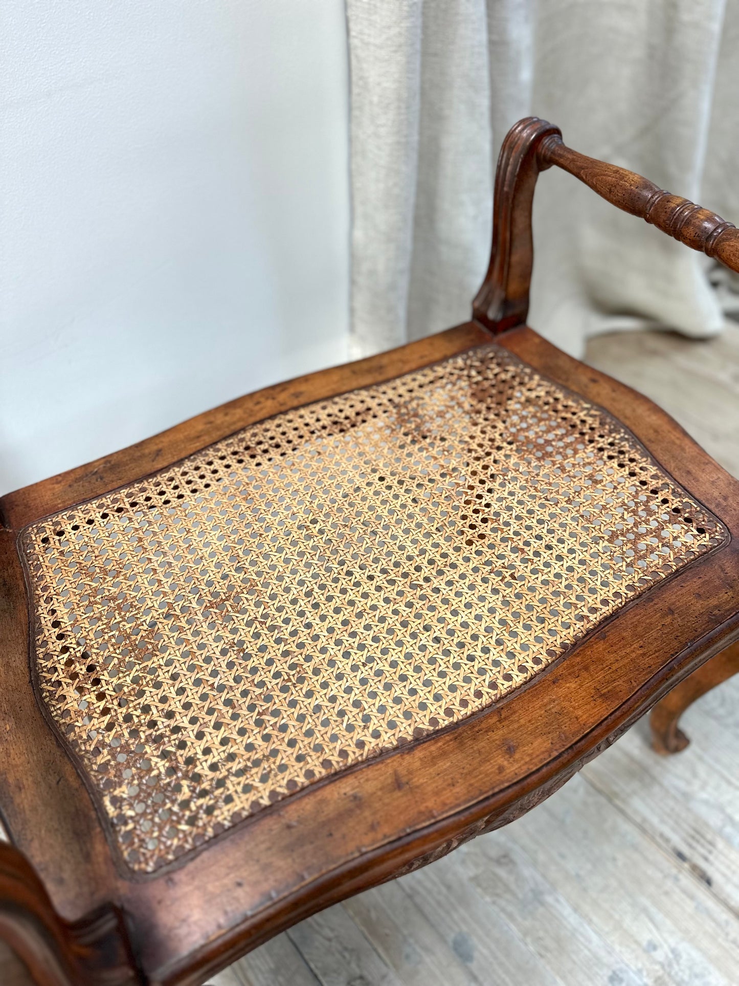 Antique French Walnut Rattan Boudoir Stool