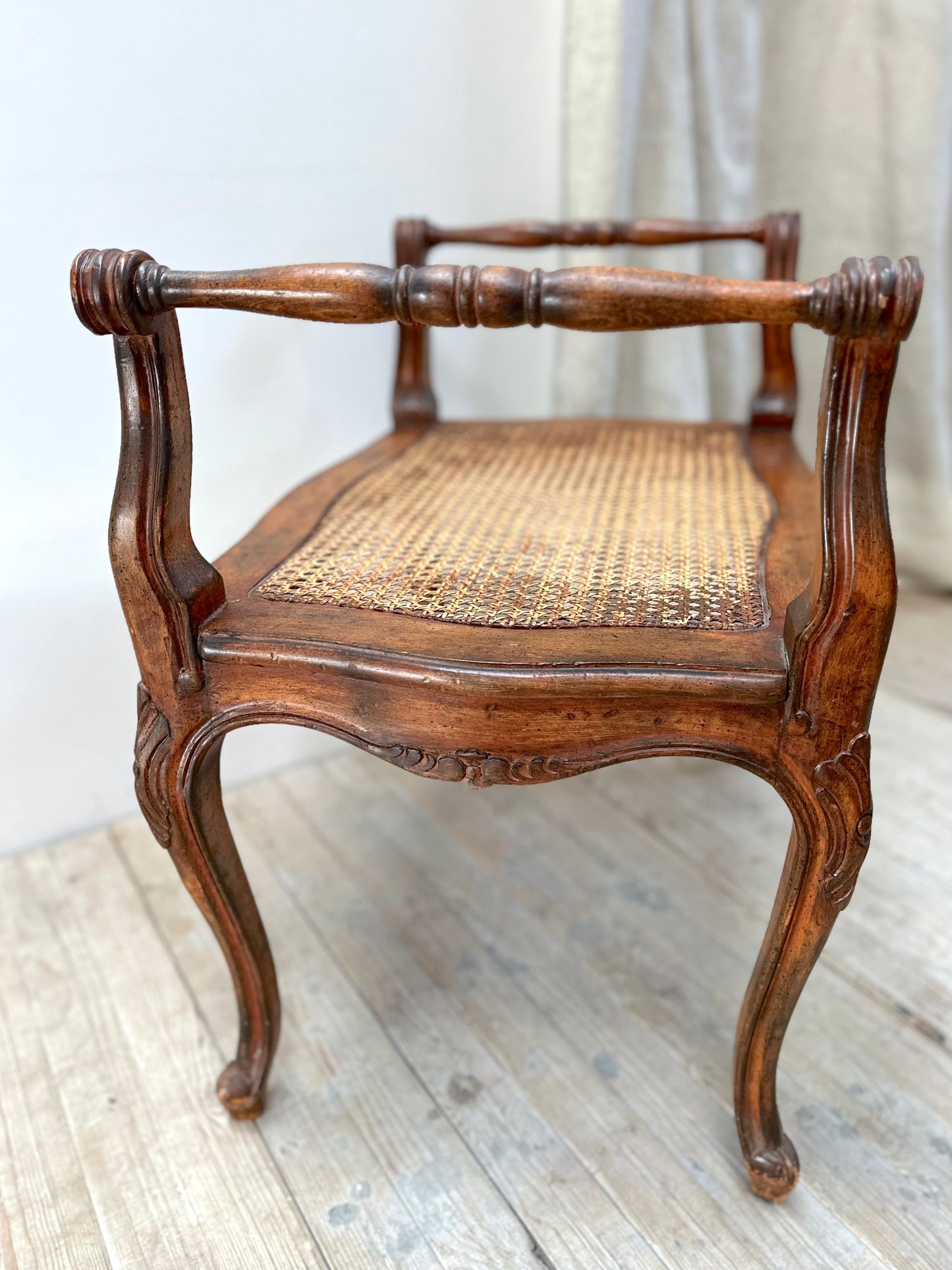 Antique French Walnut Rattan Boudoir Stool